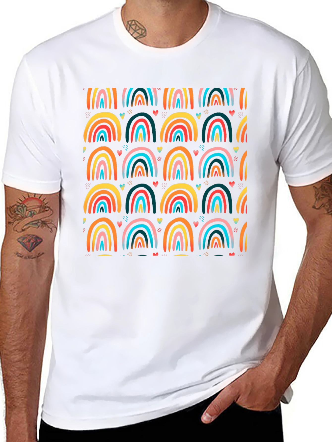 Rainbow Arch Pattern Mens Black T-Shirt