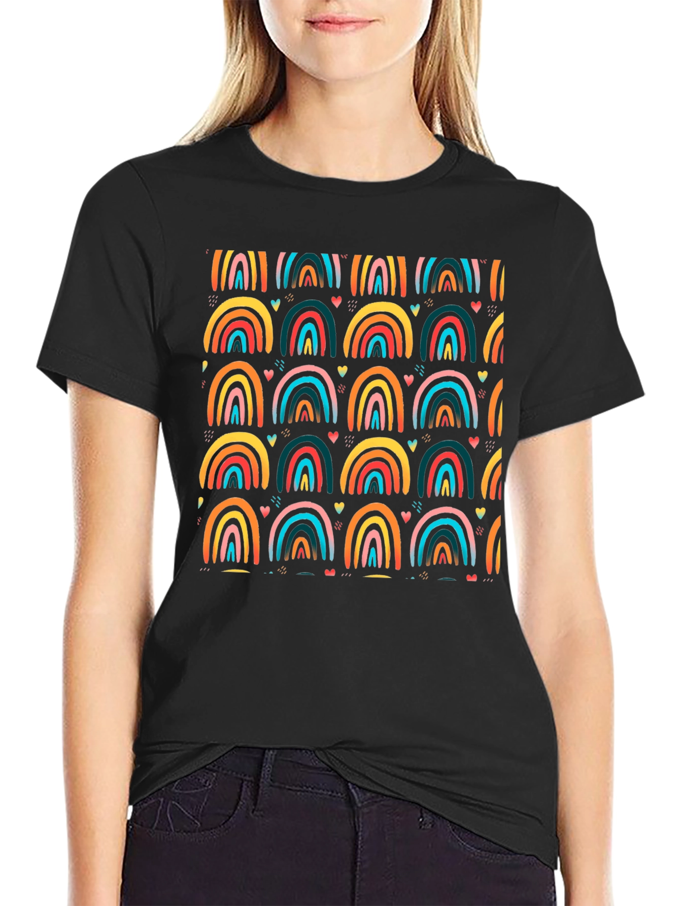 Rainbow Arch Pattern Mens Black T-Shirt