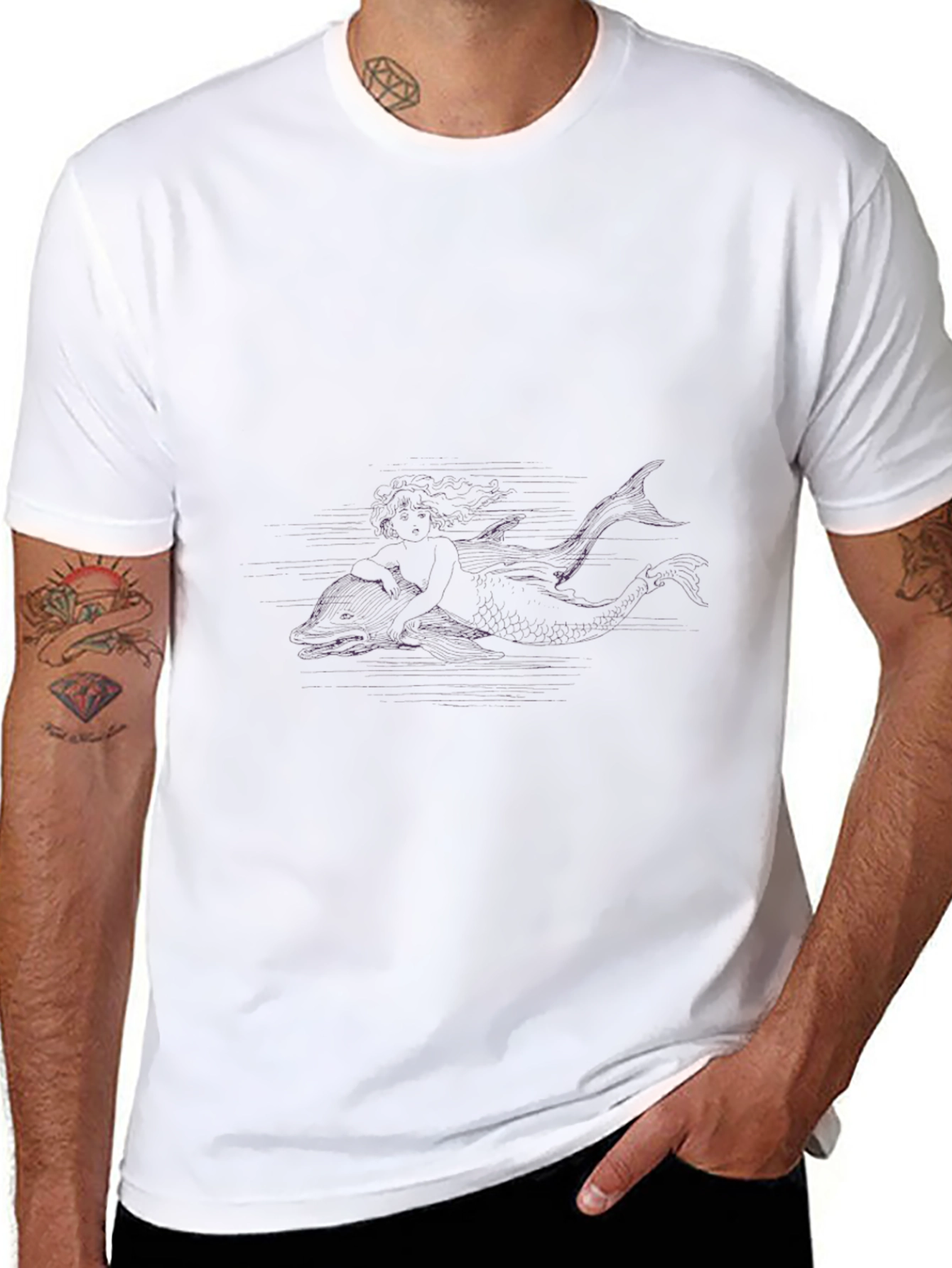Black T-Shirt with Mermaid Design
