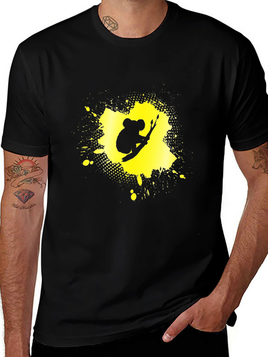 Koala Splatter Graphic Tee - Black Cotton Blend Shirt