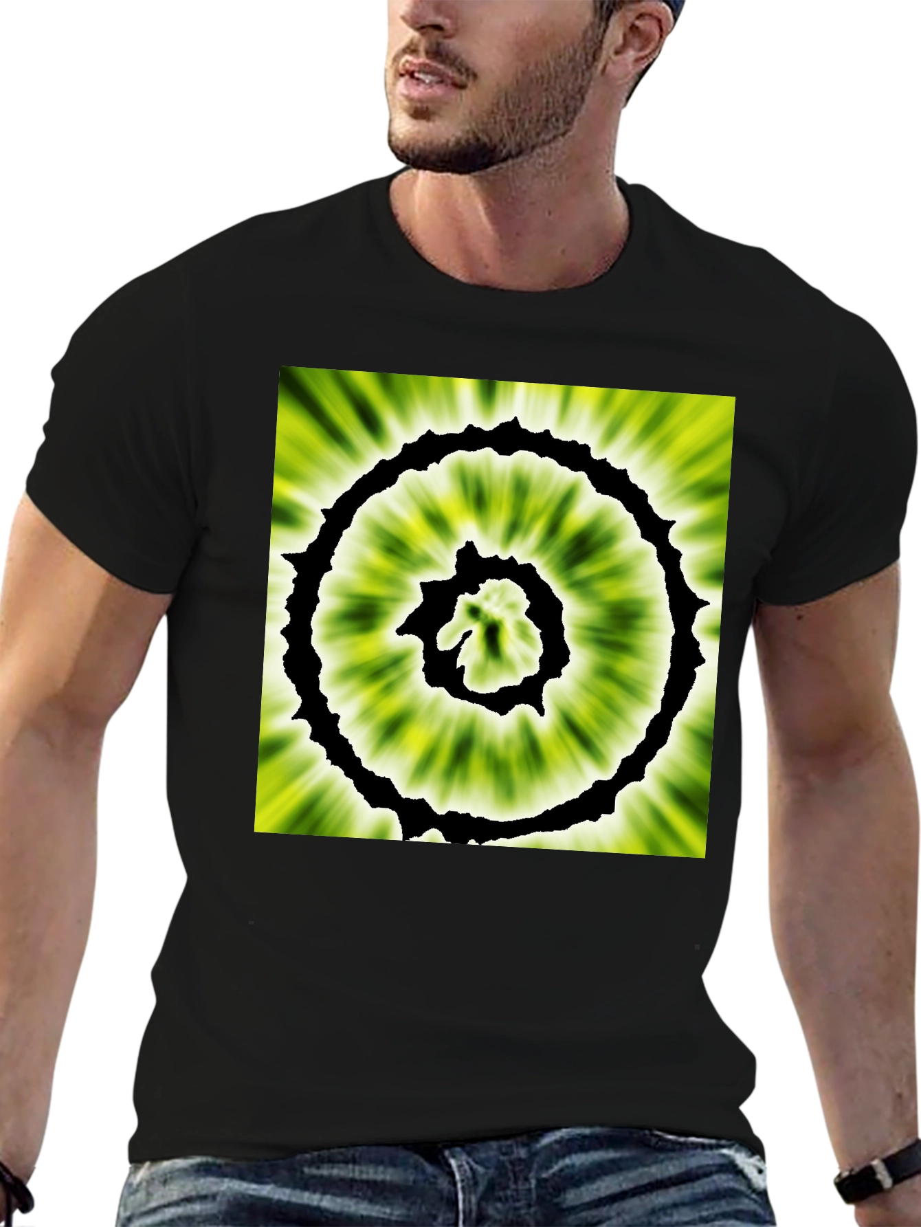 Abstract Spiral Graphic Black T-Shirt