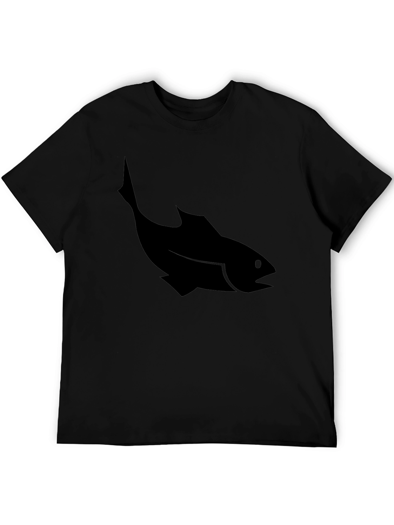 Mens Black T-Shirt with Fish Silhouette Graphic