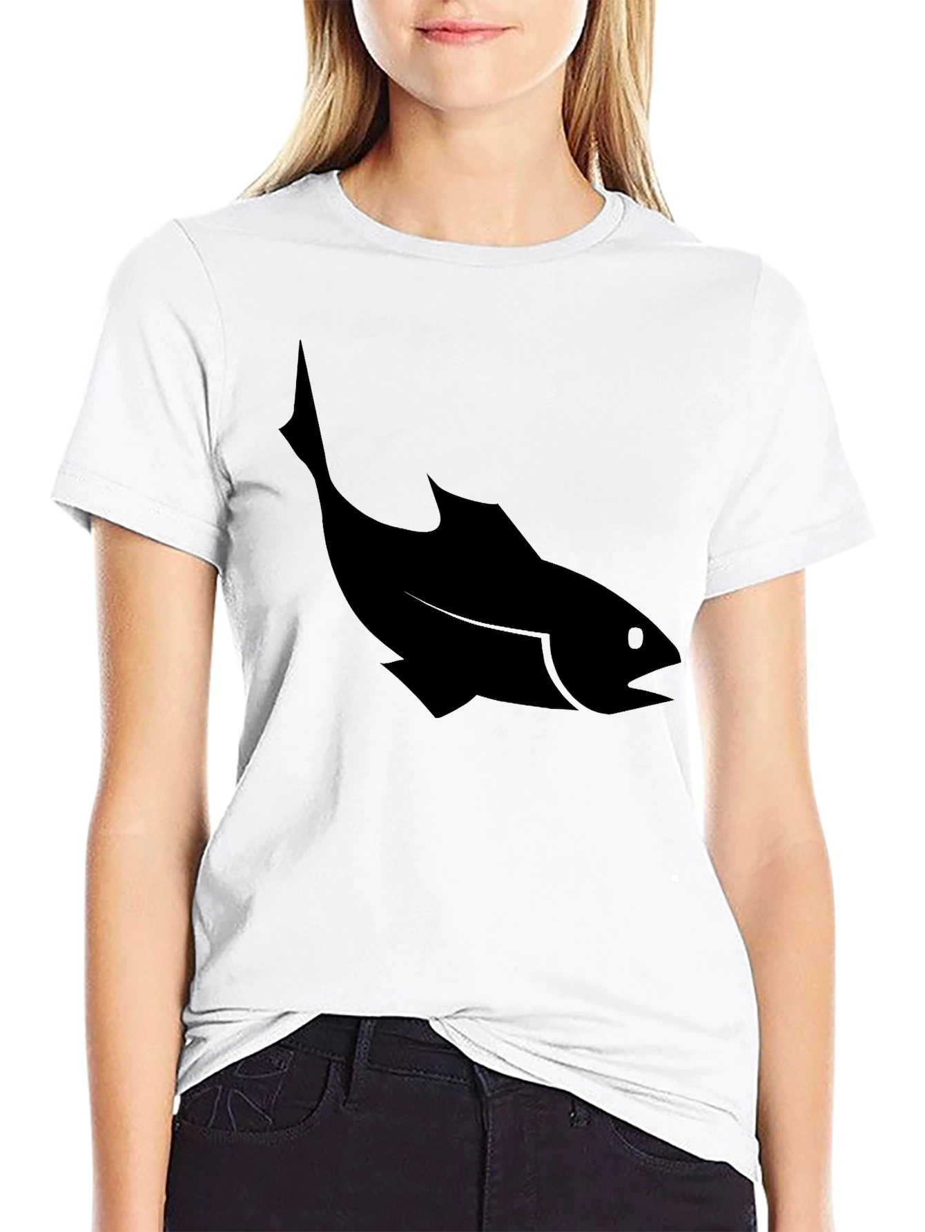 Mens Black T-Shirt with Fish Silhouette Graphic