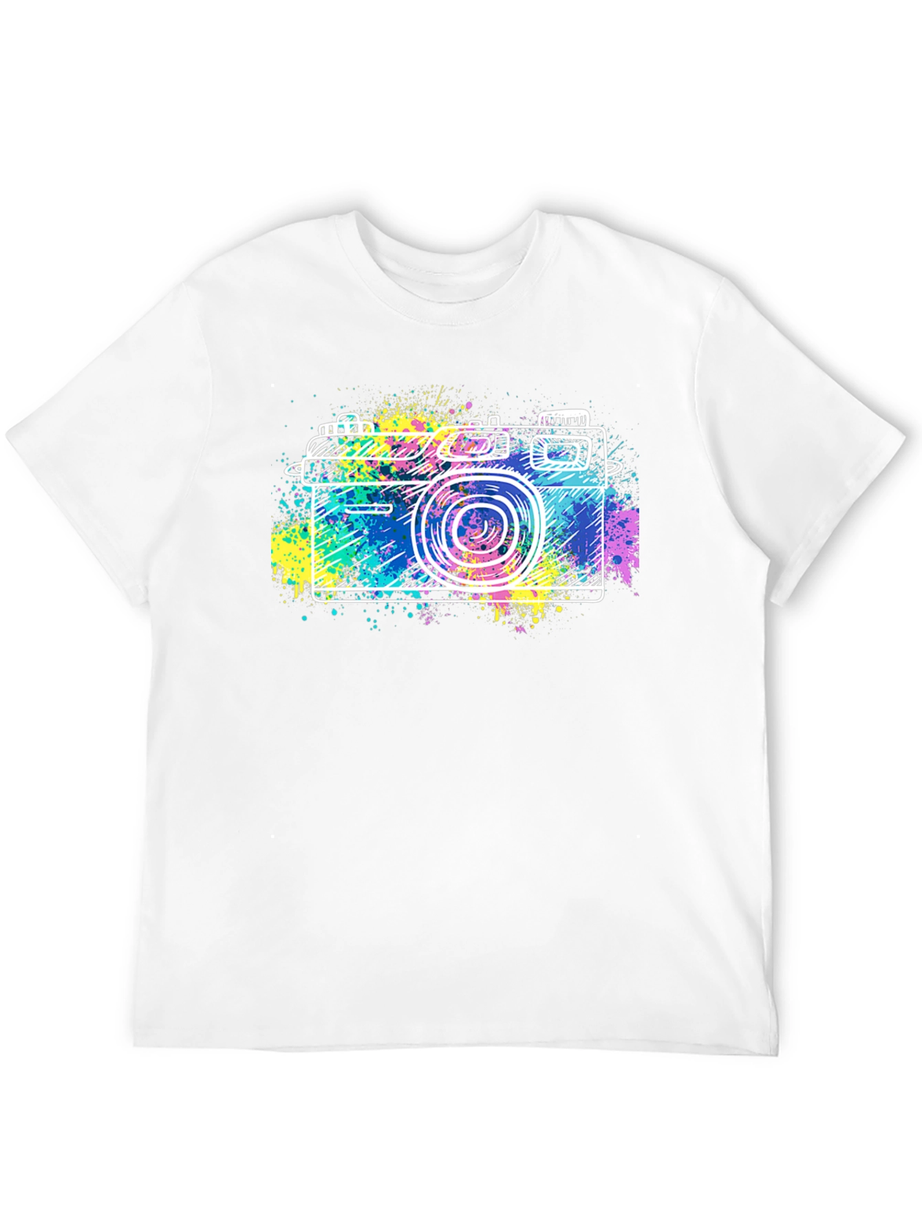 Retro Camera Splash Graphic Tee - Stylish Black T-Shirt