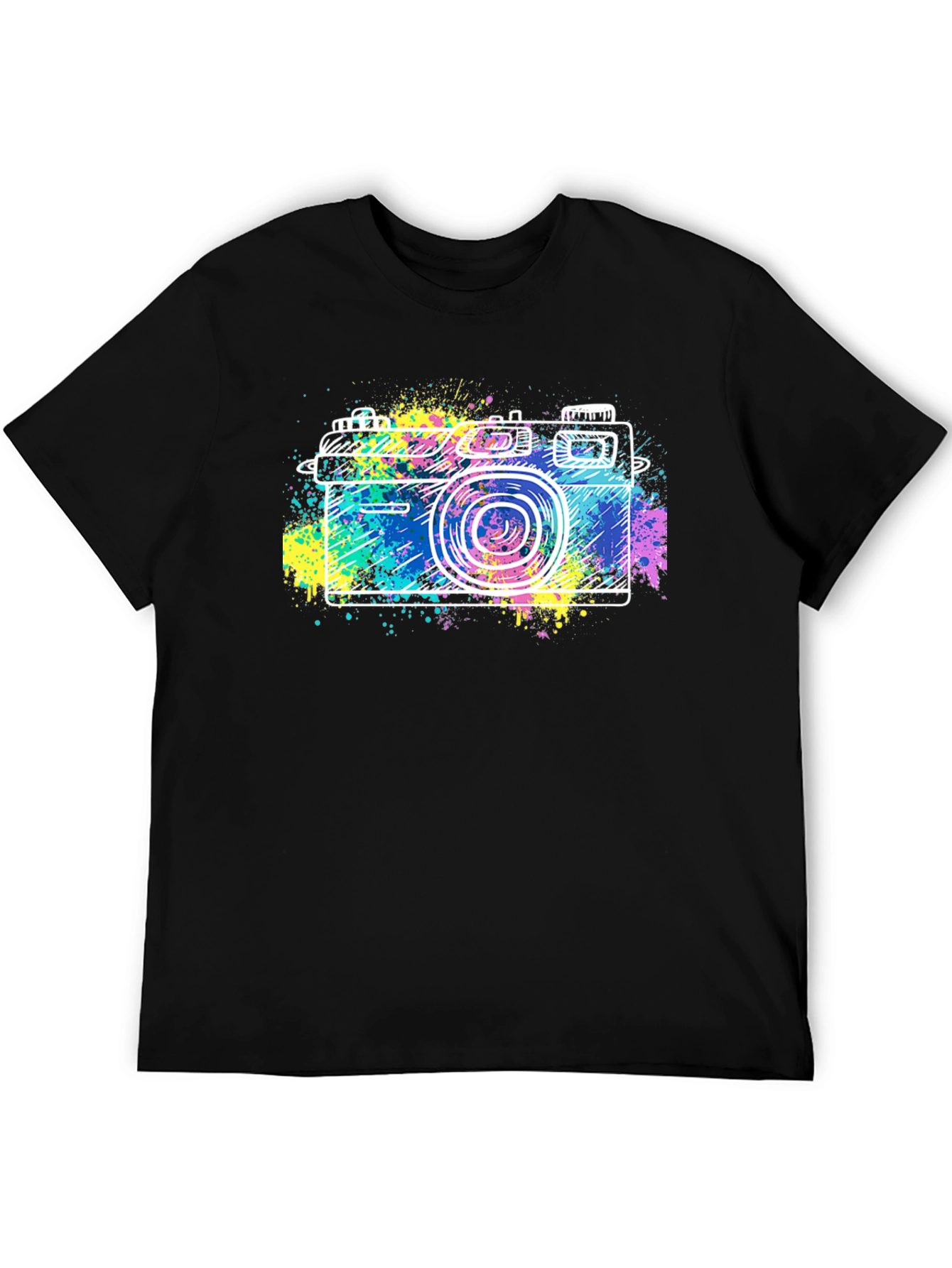 Retro Camera Splash Graphic Tee - Stylish Black T-Shirt