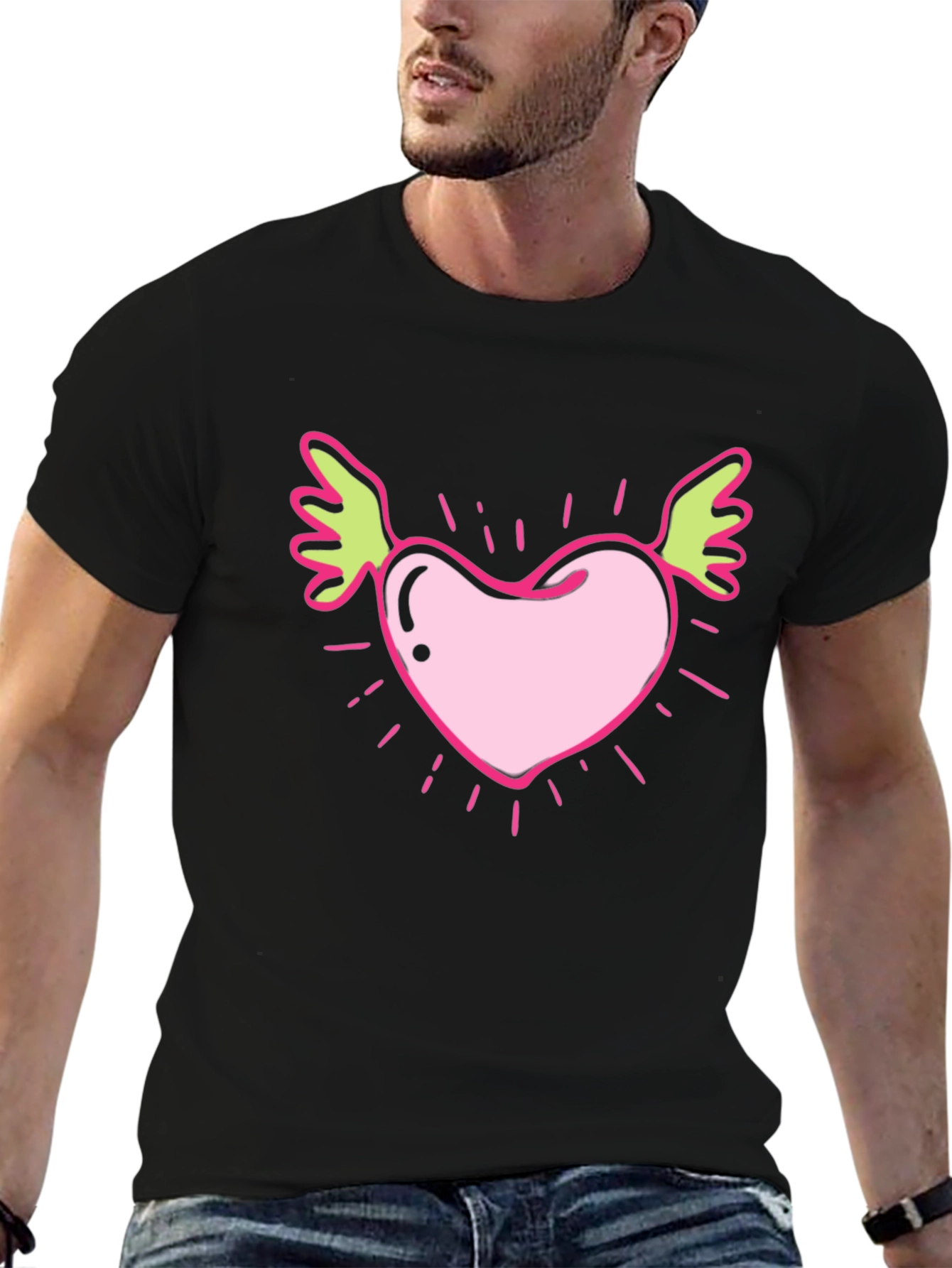 Winged Heart Graphic Tee - Black Cotton T-Shirt