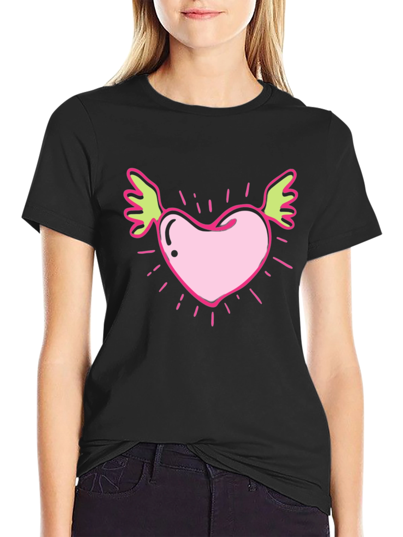 Winged Heart Graphic Tee - Black Cotton T-Shirt