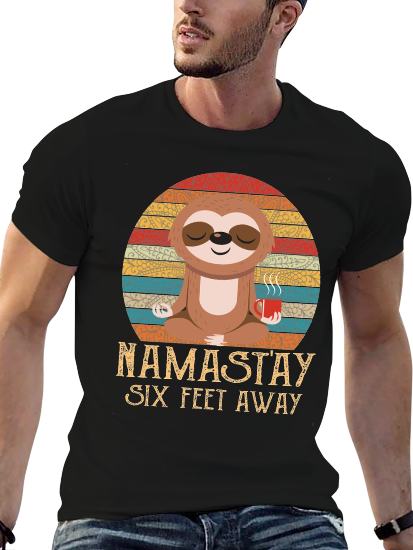 Namastay Six Feet Away Sloth Graphic Tee