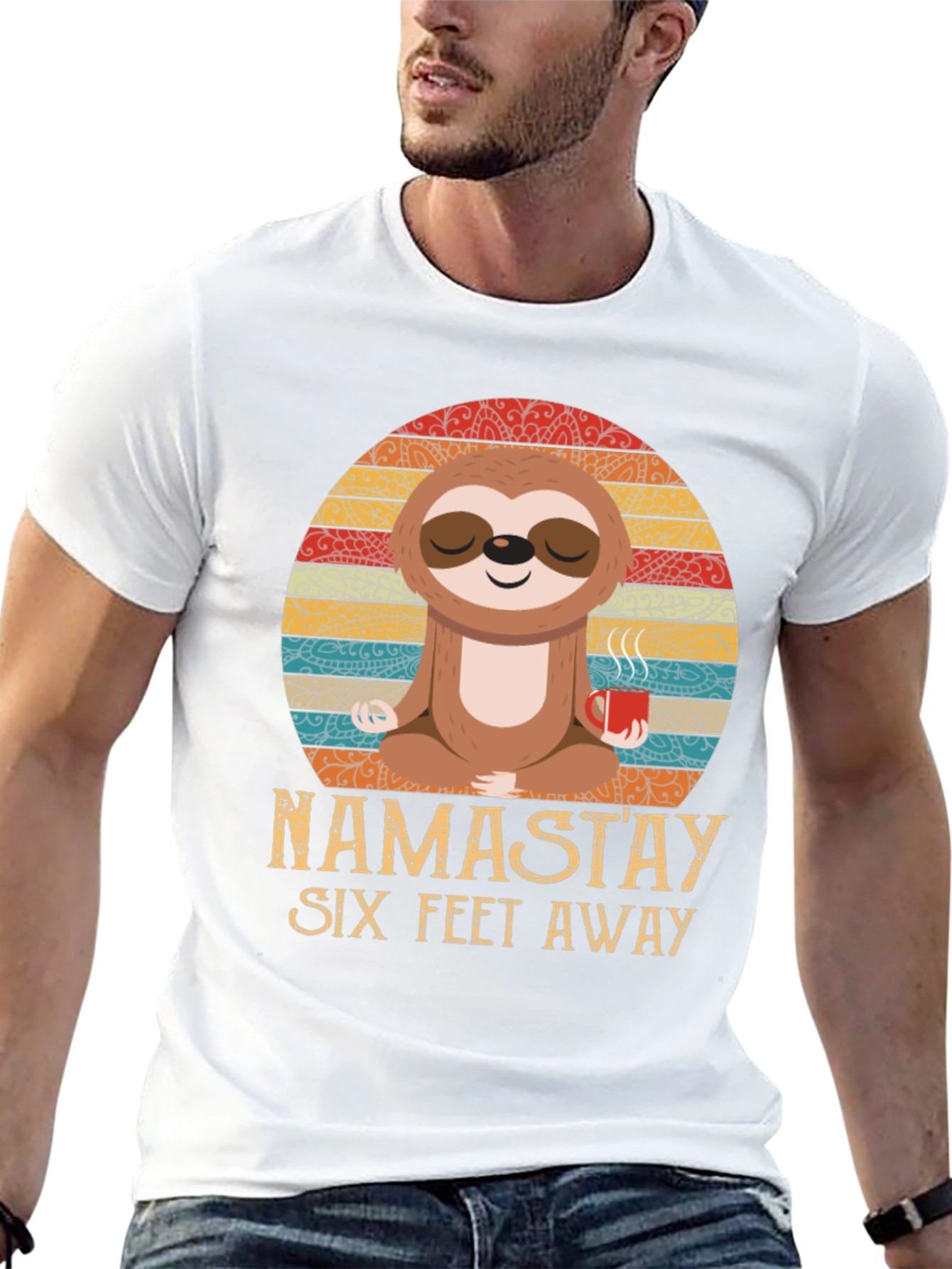 Namastay Six Feet Away Sloth Graphic Tee