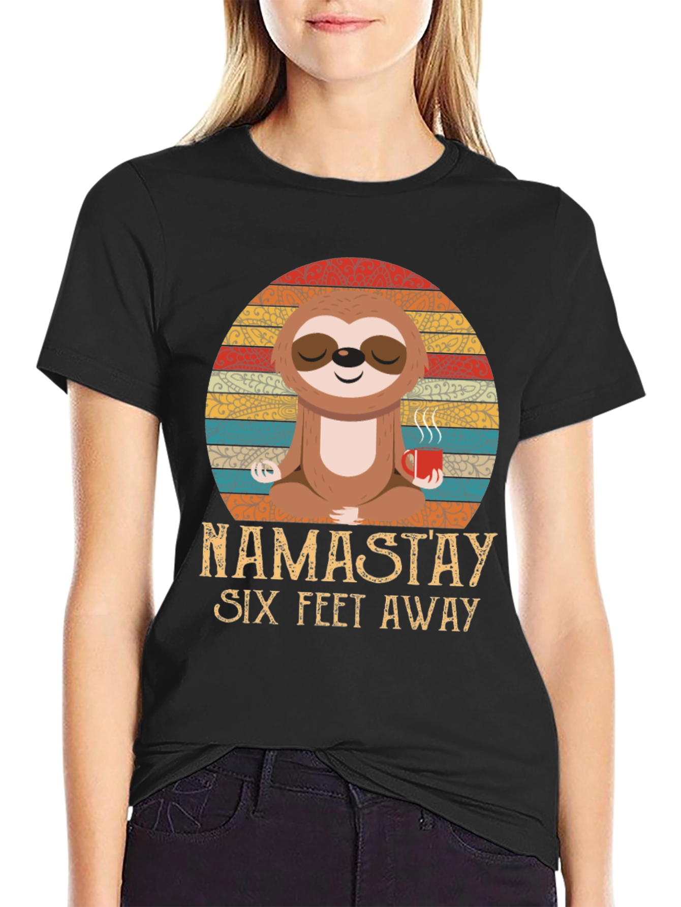 Namastay Six Feet Away Sloth Graphic Tee
