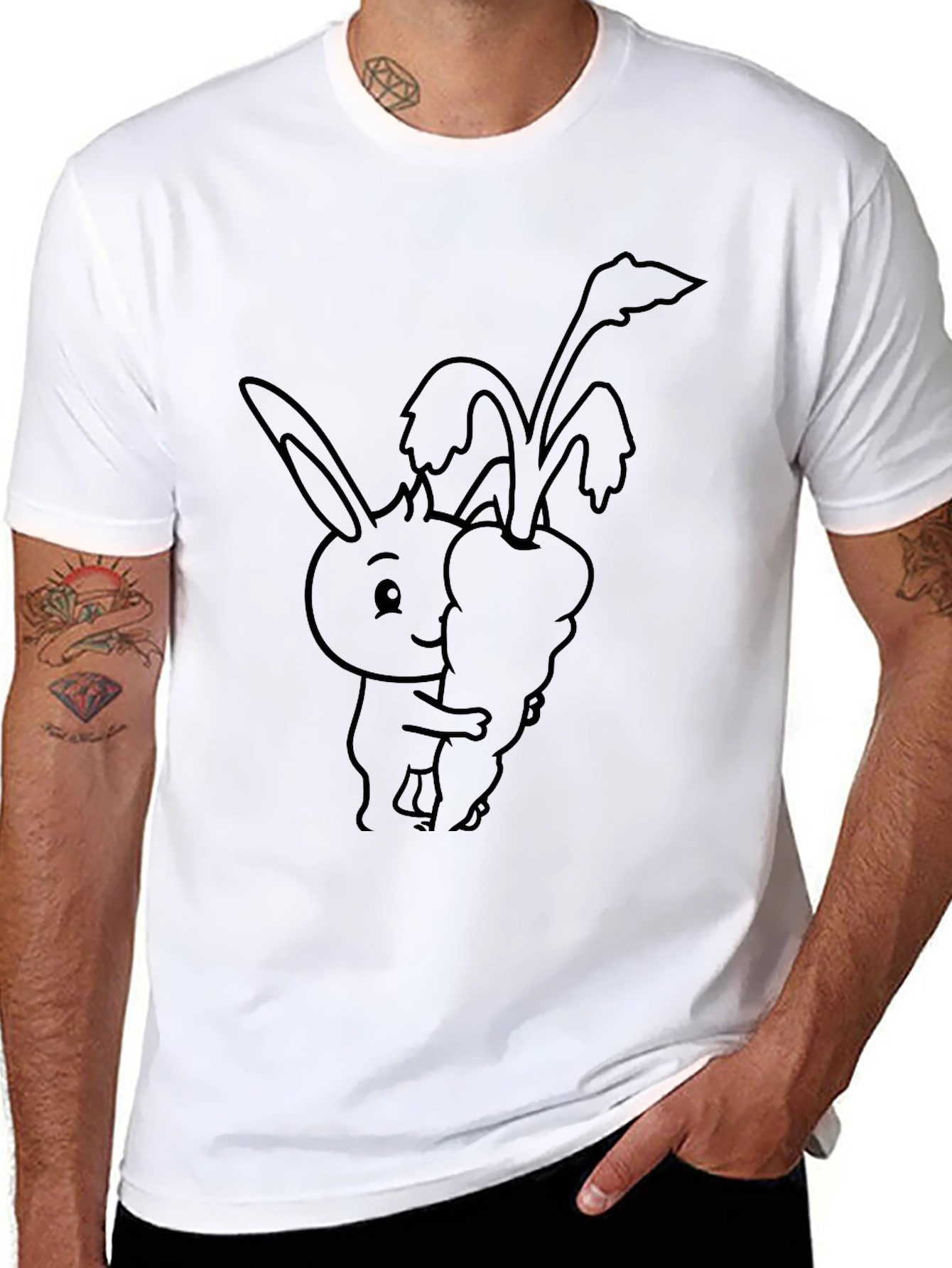 Bunny Hugging Carrot Graphic T-Shirt