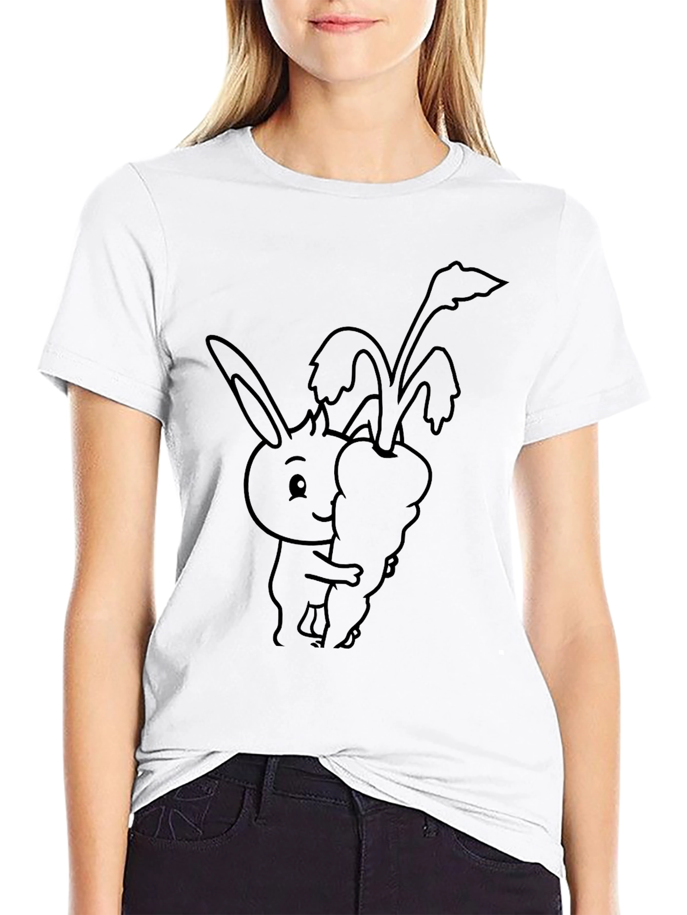 Bunny Hugging Carrot Graphic T-Shirt