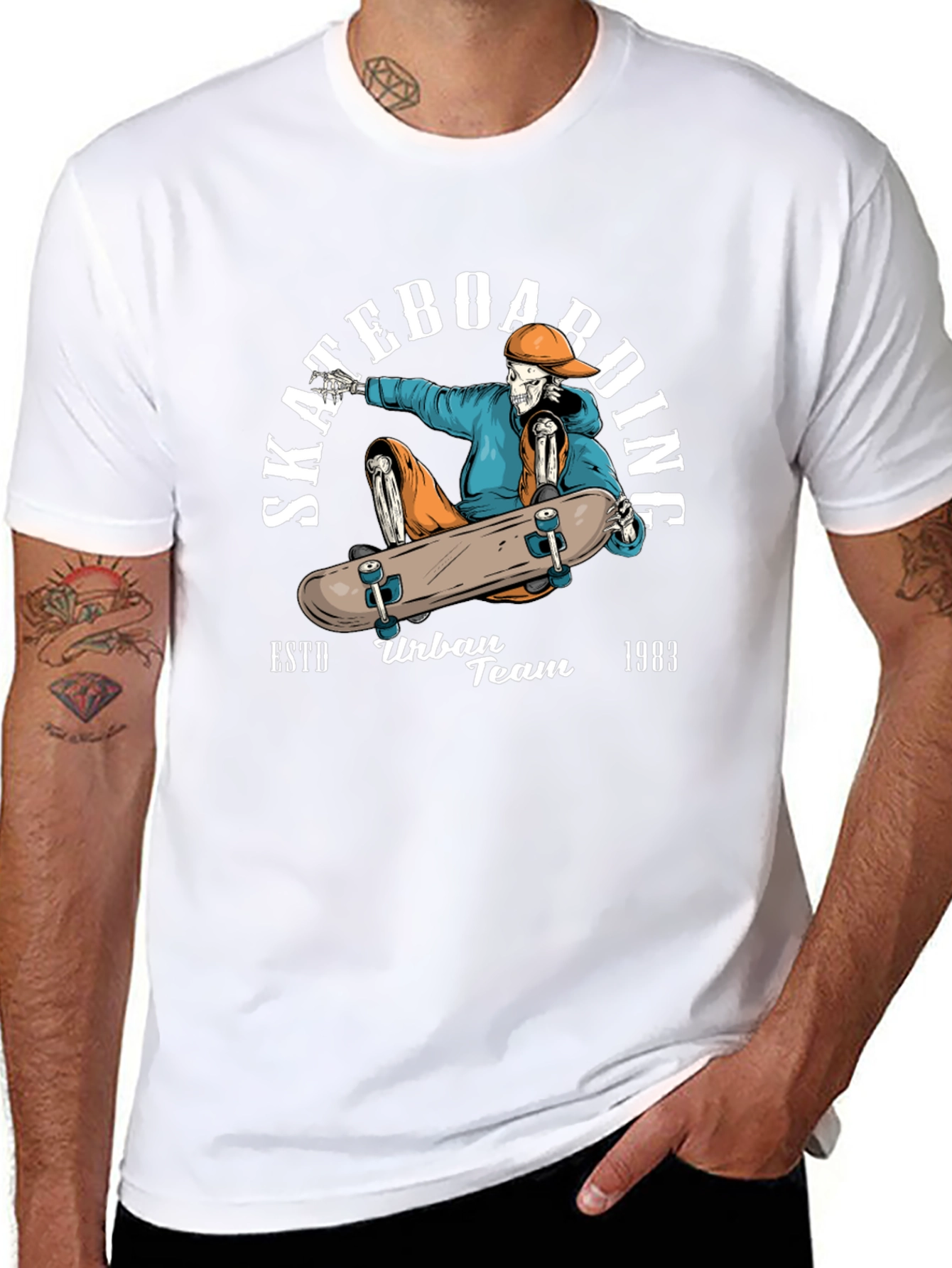 Skateboarding Skeleton Graphic Tee - Urban Style