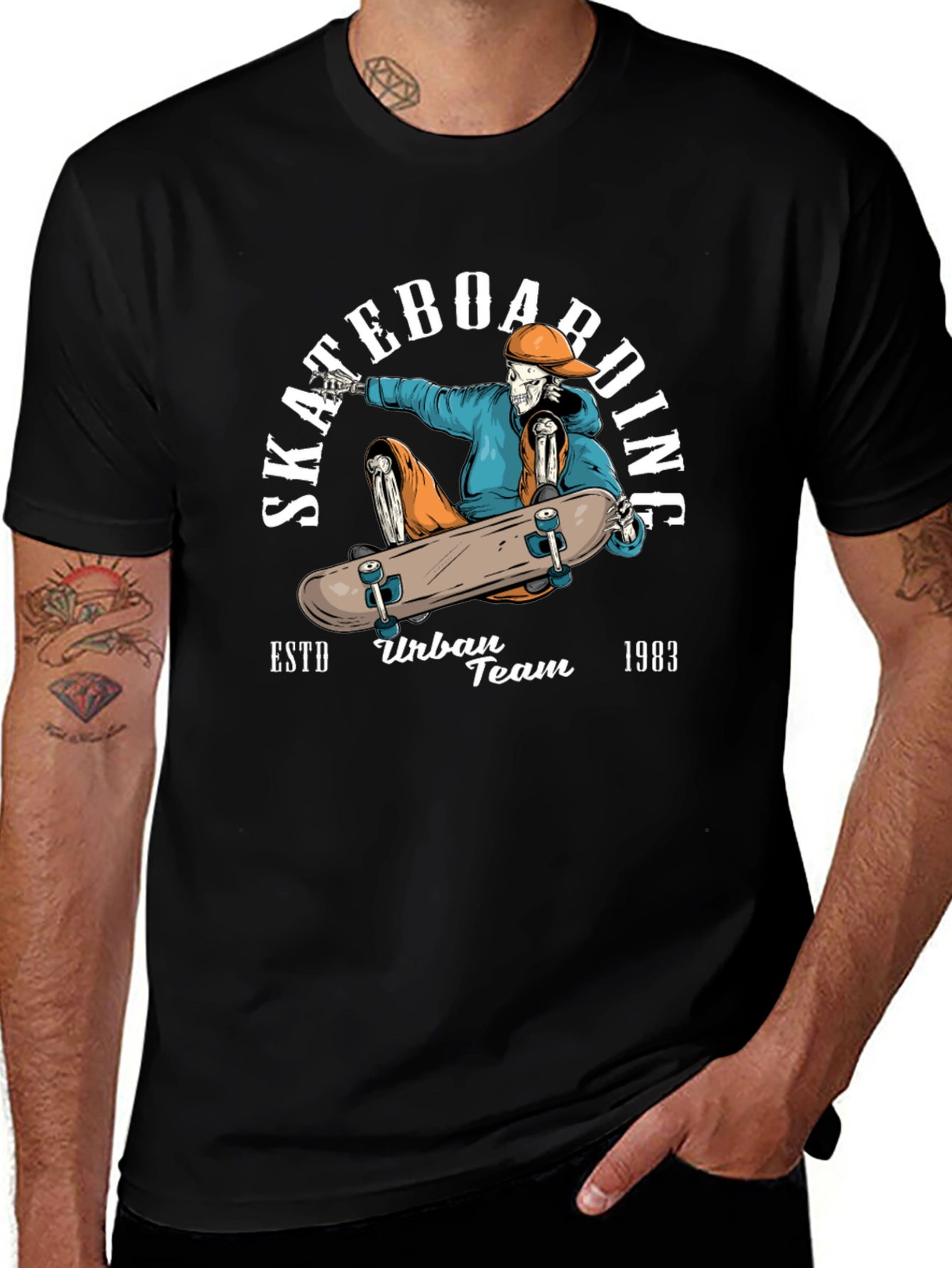 Skateboarding Skeleton Graphic Tee - Urban Style