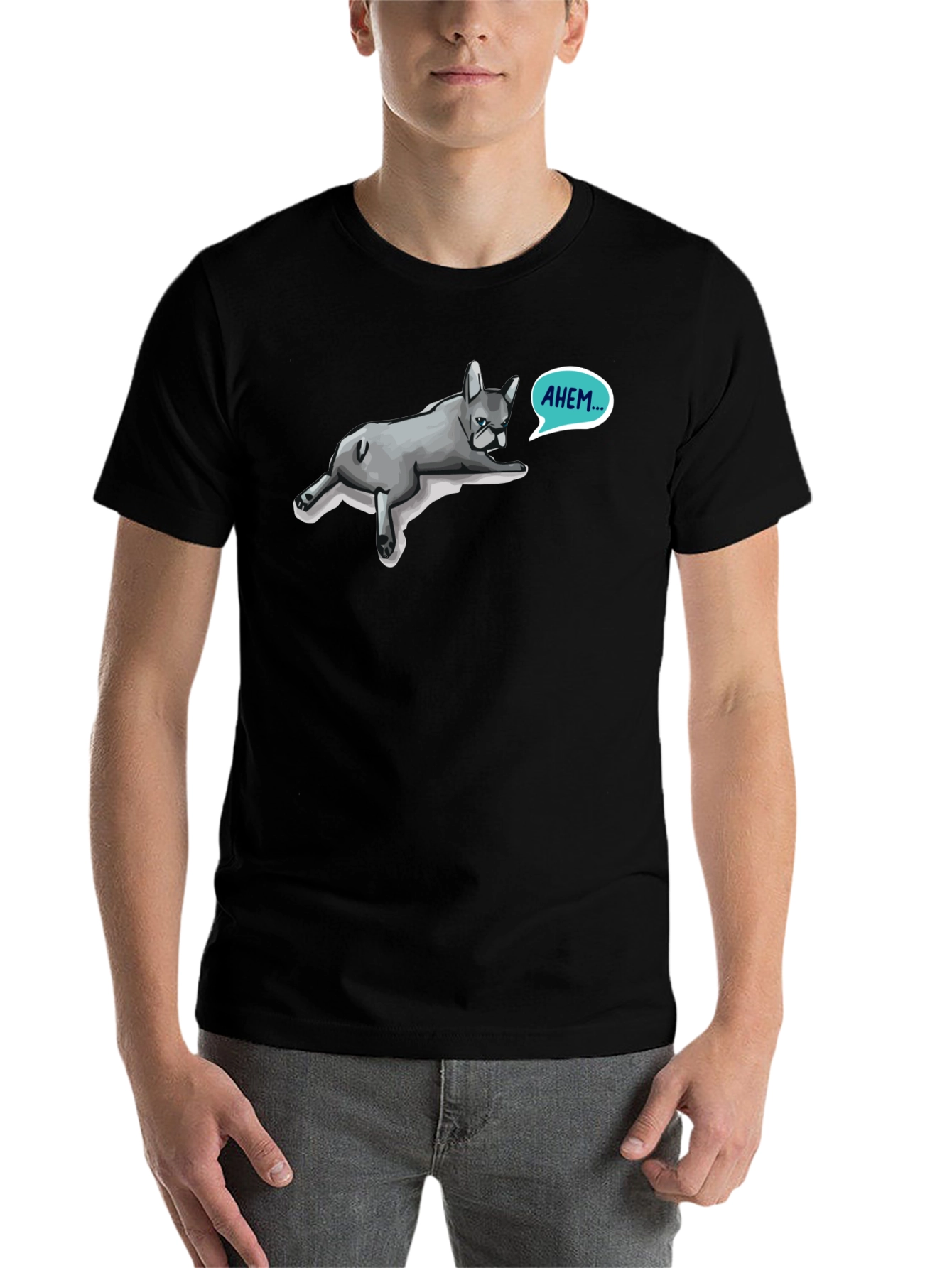 Ahem French Bulldog Mens Black T-Shirt