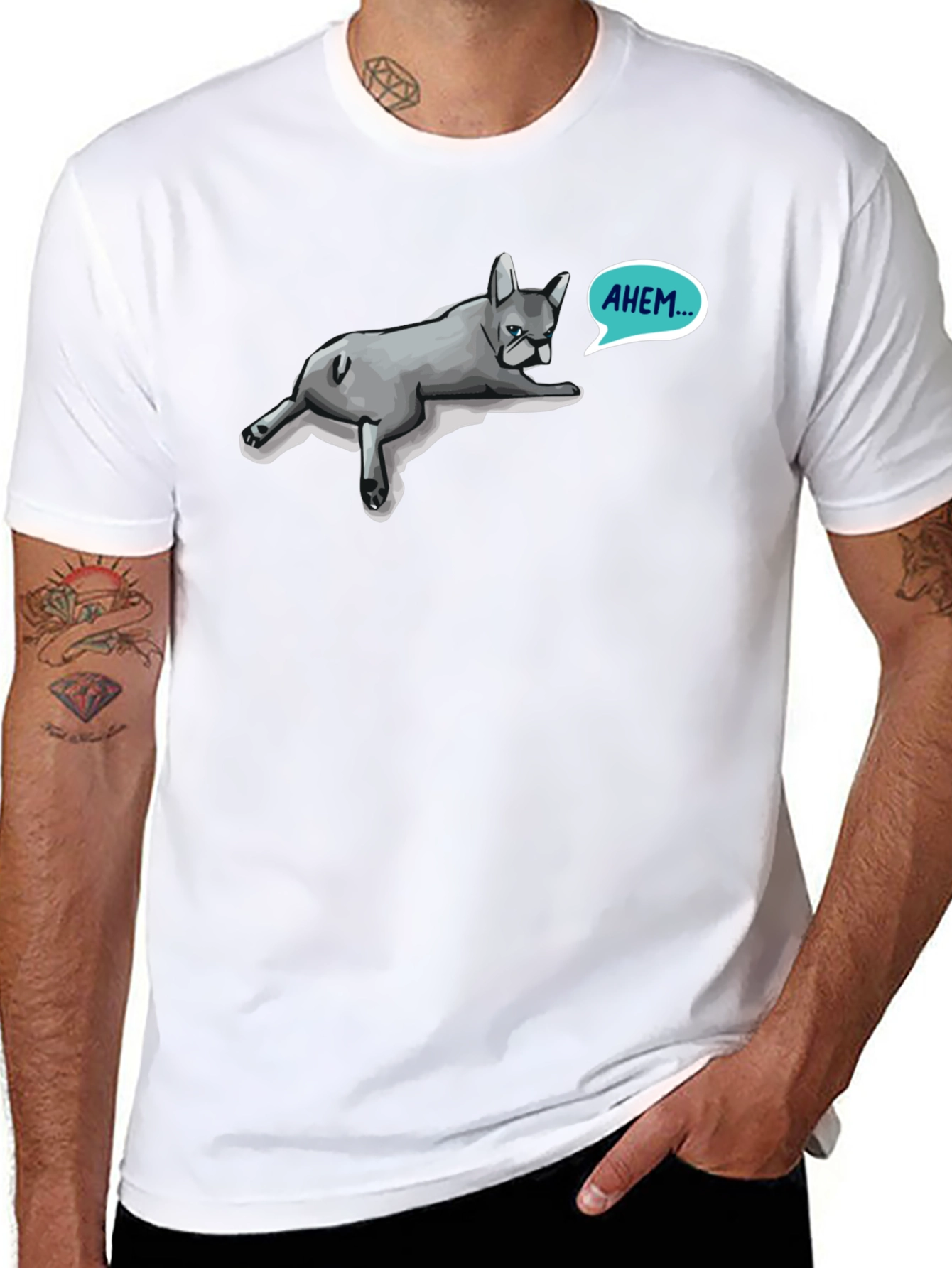 Ahem French Bulldog Mens Black T-Shirt