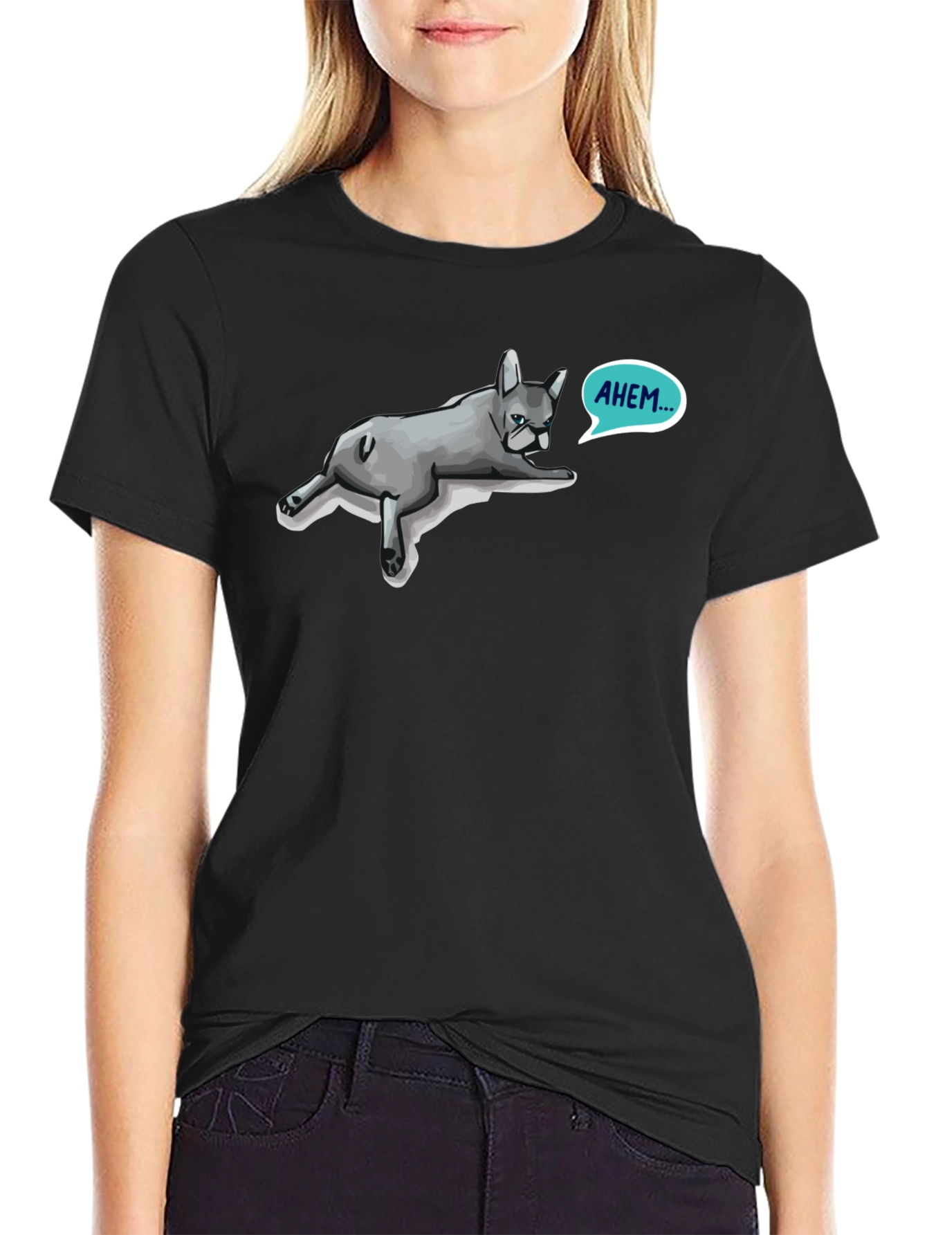Ahem French Bulldog Mens Black T-Shirt