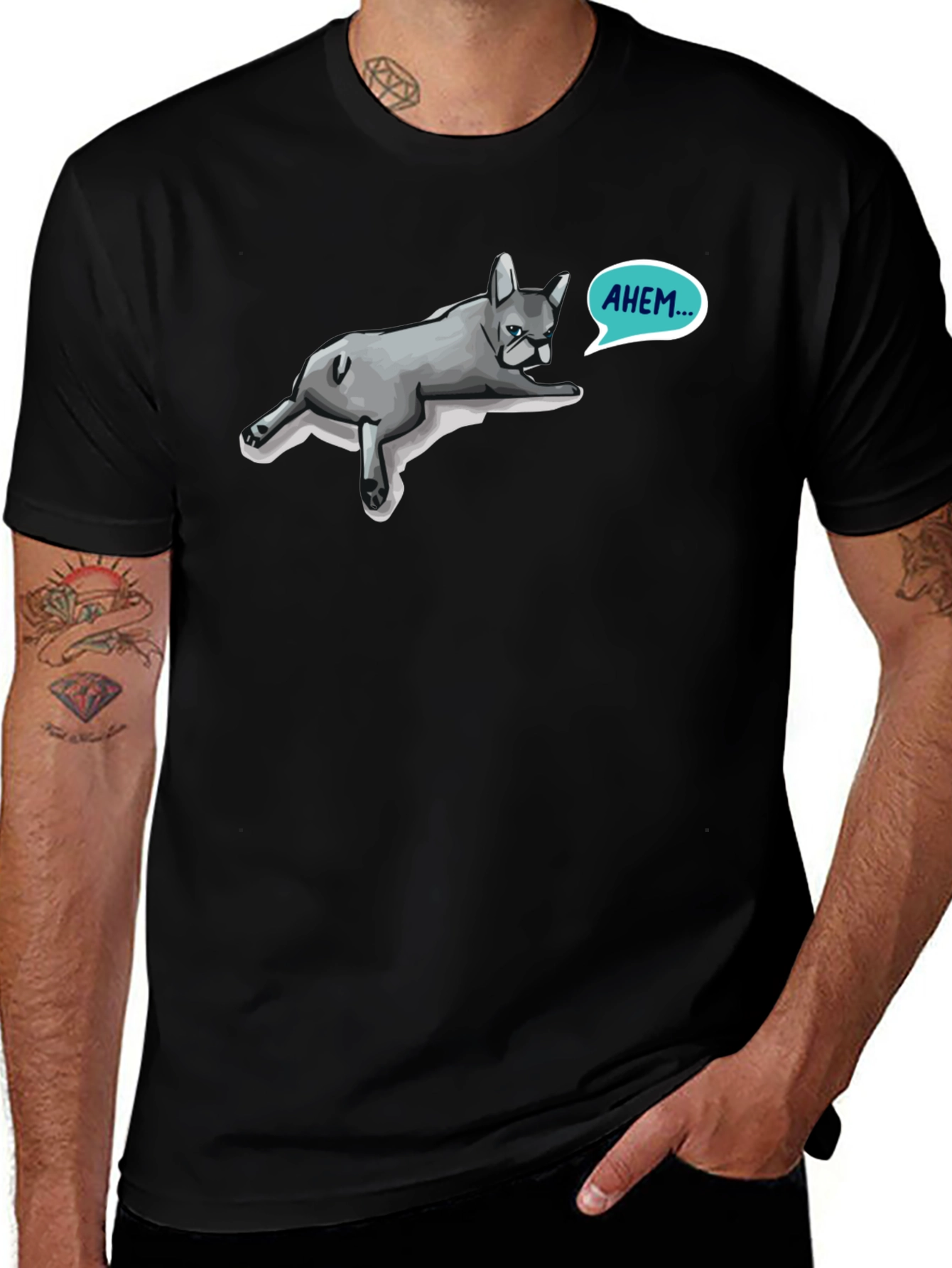 Ahem French Bulldog Mens Black T-Shirt
