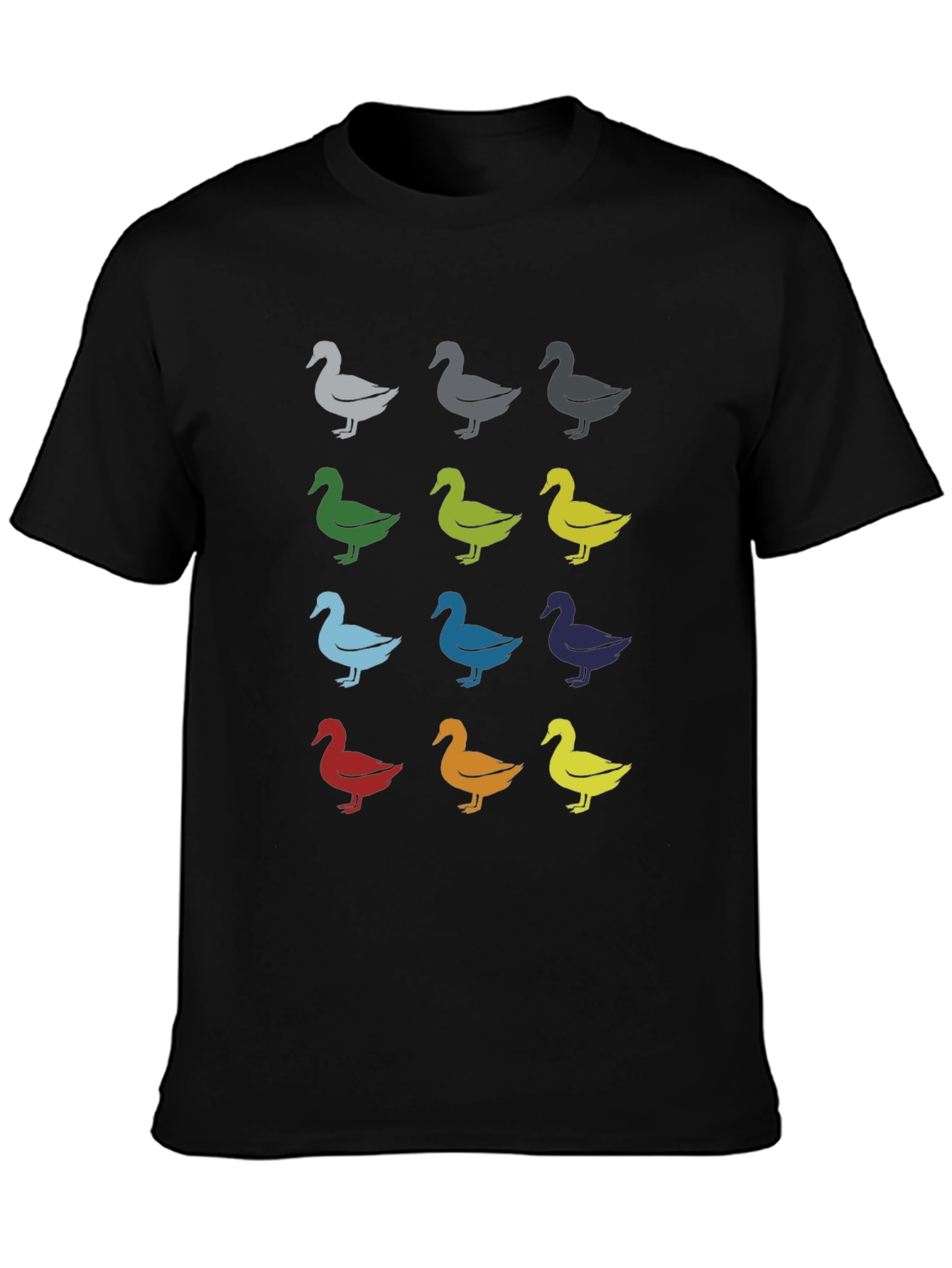 Quirky Duck Pattern Graphic Tee - Black Unisex T-Shirt