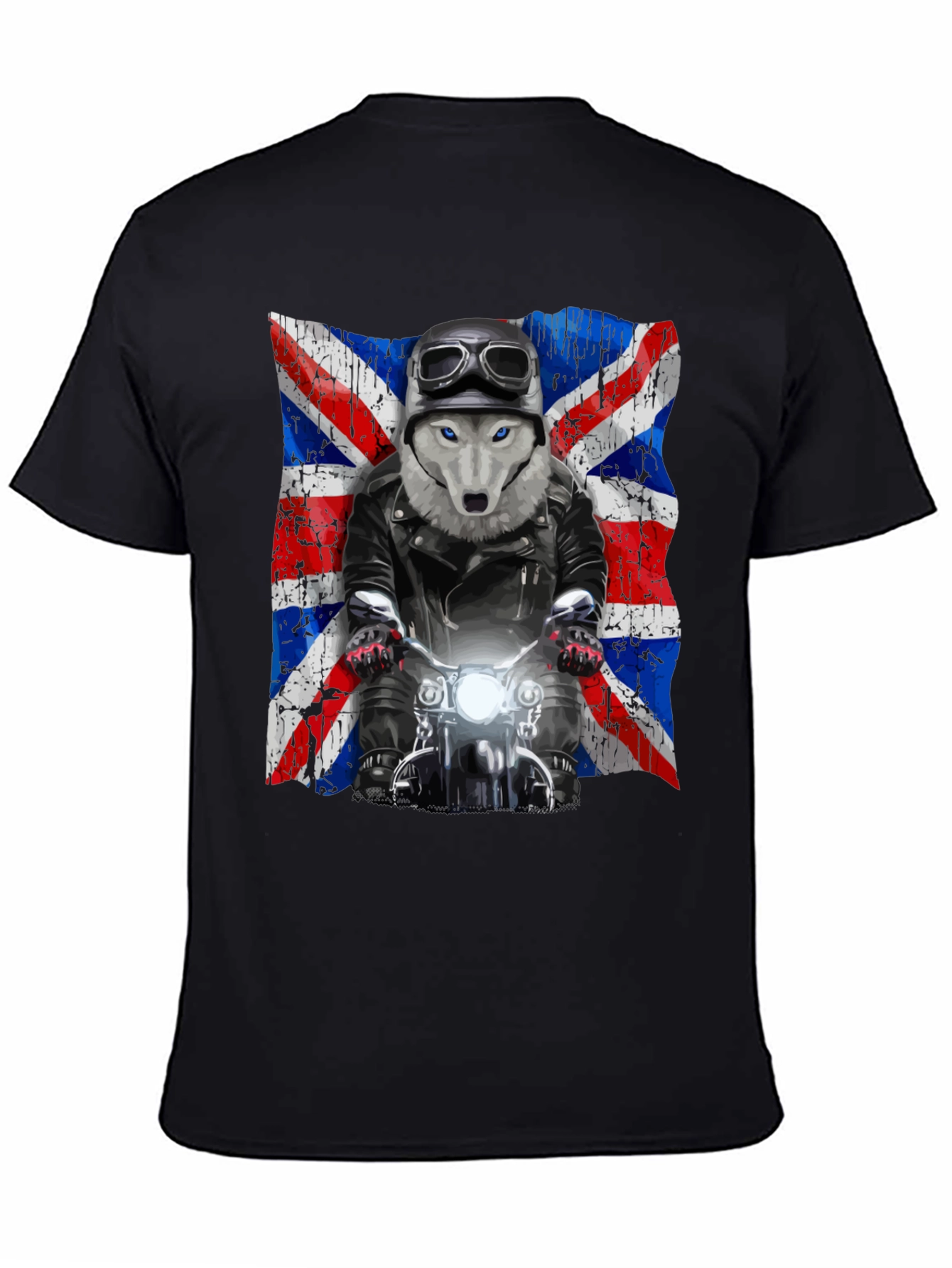 Wolf Biker Union Jack Graphic T-Shirt