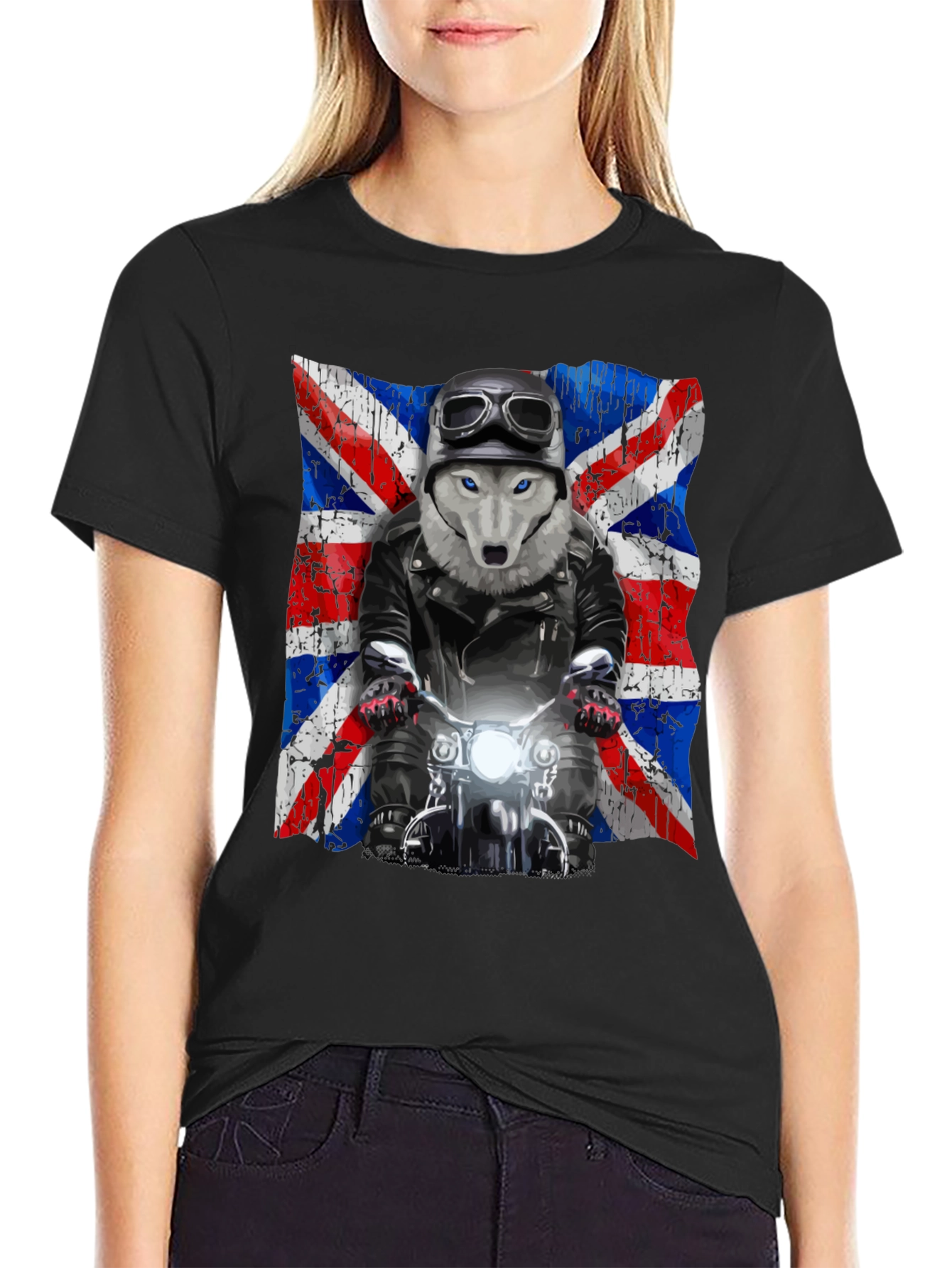 Wolf Biker Union Jack Graphic T-Shirt
