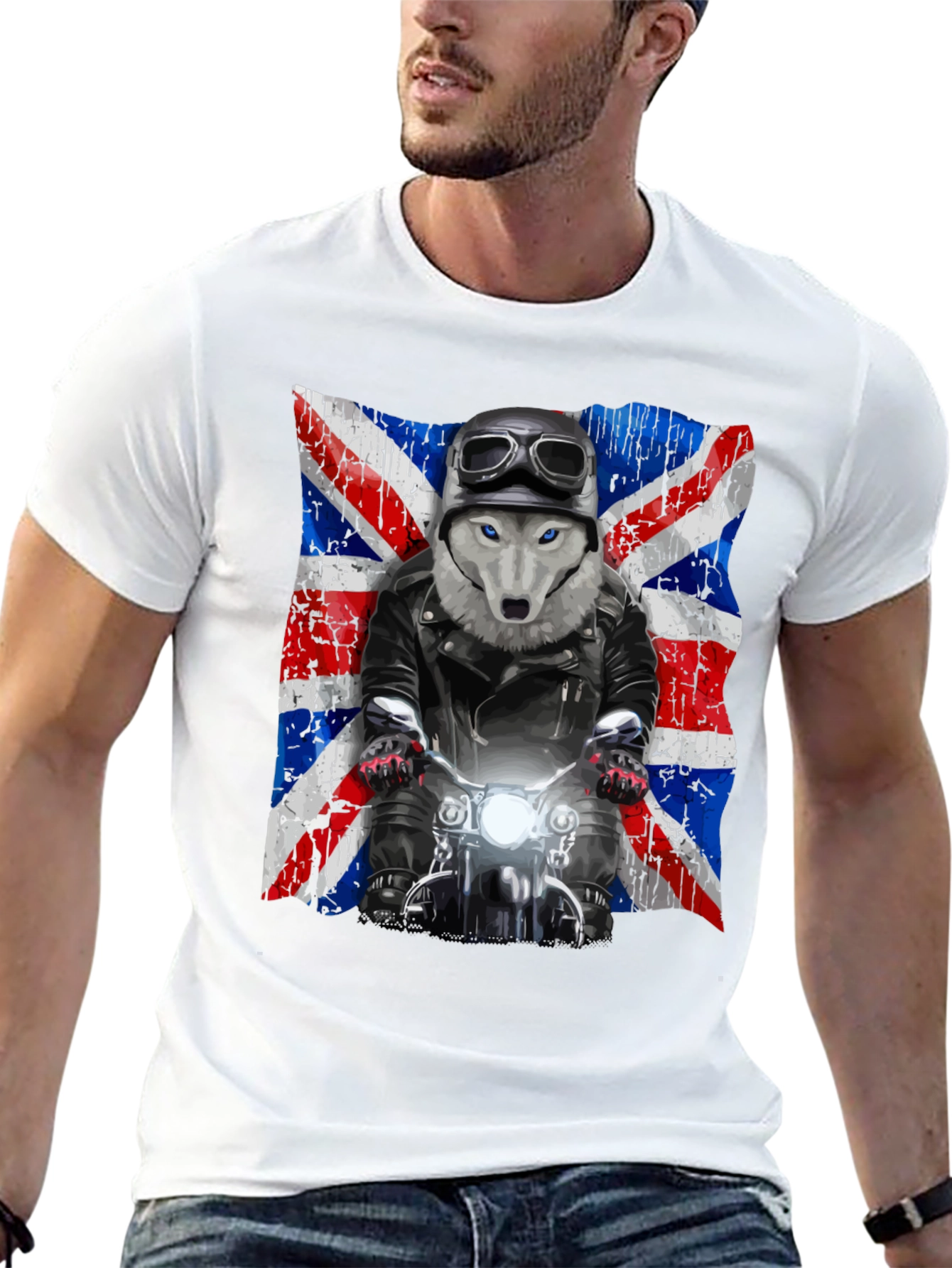 Wolf Biker Union Jack Graphic T-Shirt