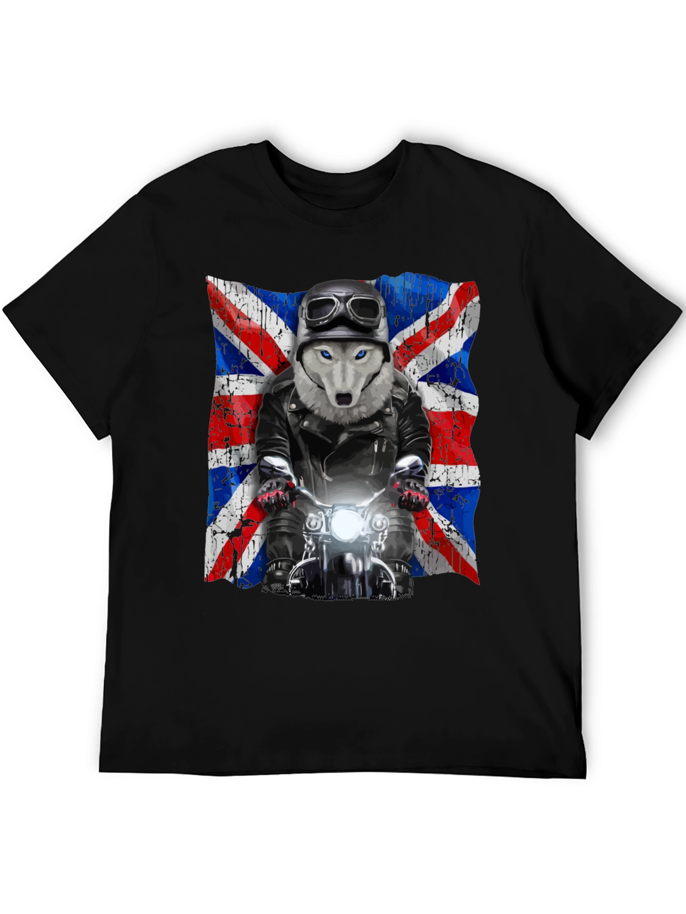 Wolf Biker Union Jack Graphic T-Shirt