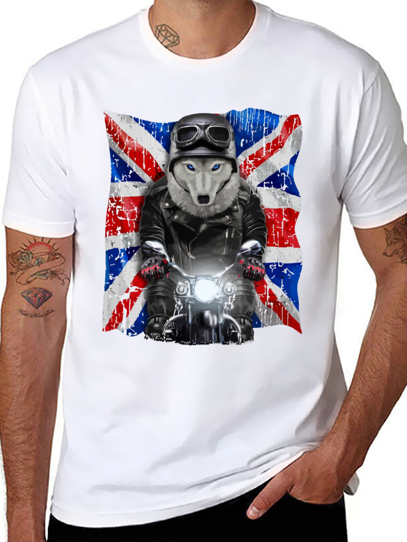 Wolf Biker Union Jack Graphic T-Shirt