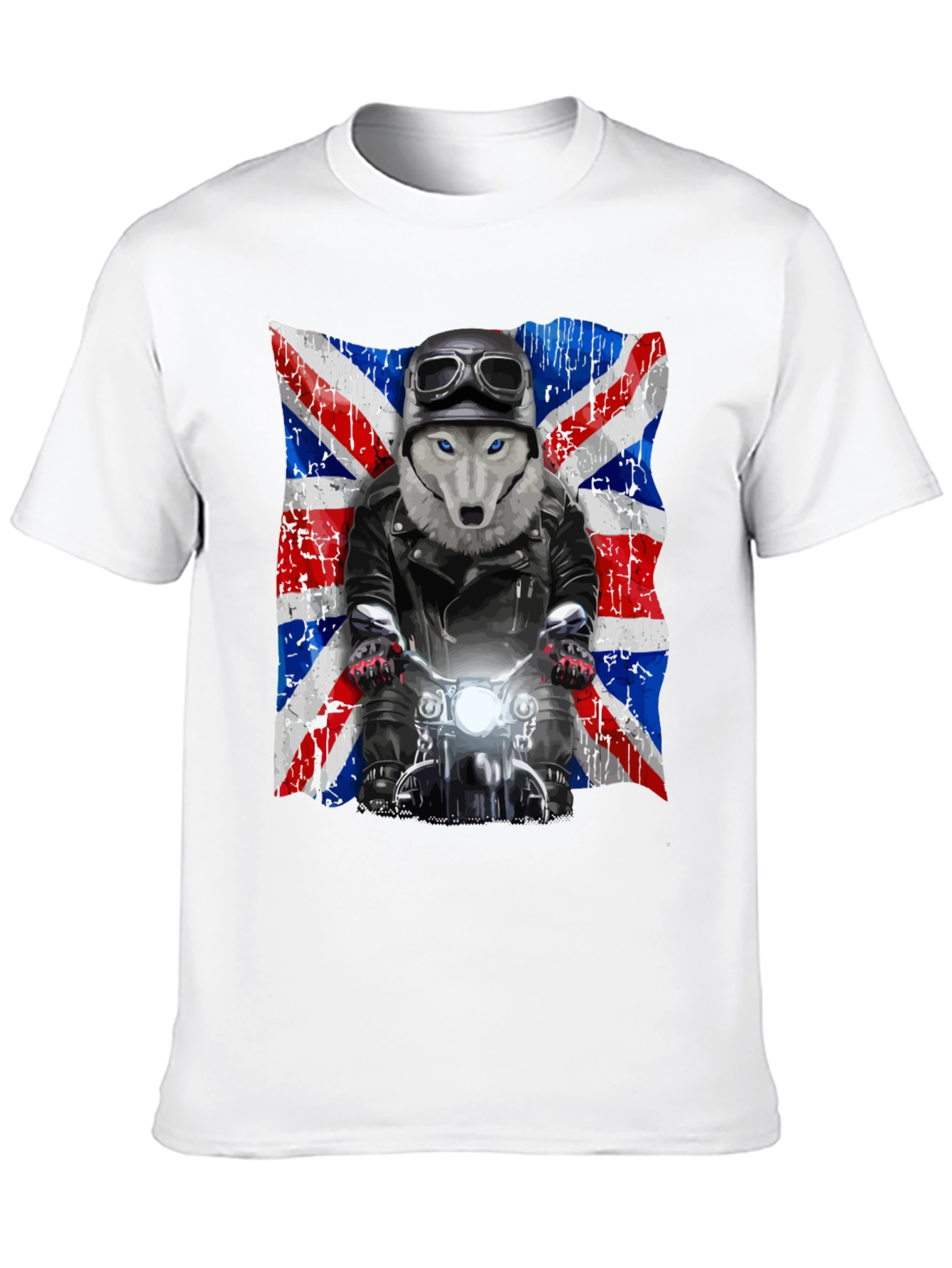 Wolf Biker Union Jack Graphic T-Shirt