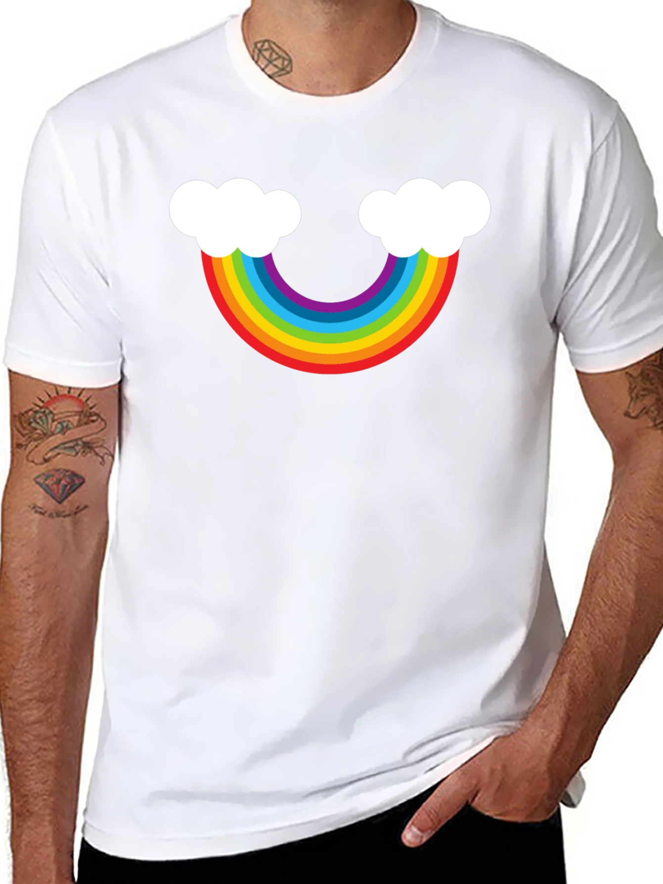 Rainbow Cloud Graphic Tee - Black Casual Shirt