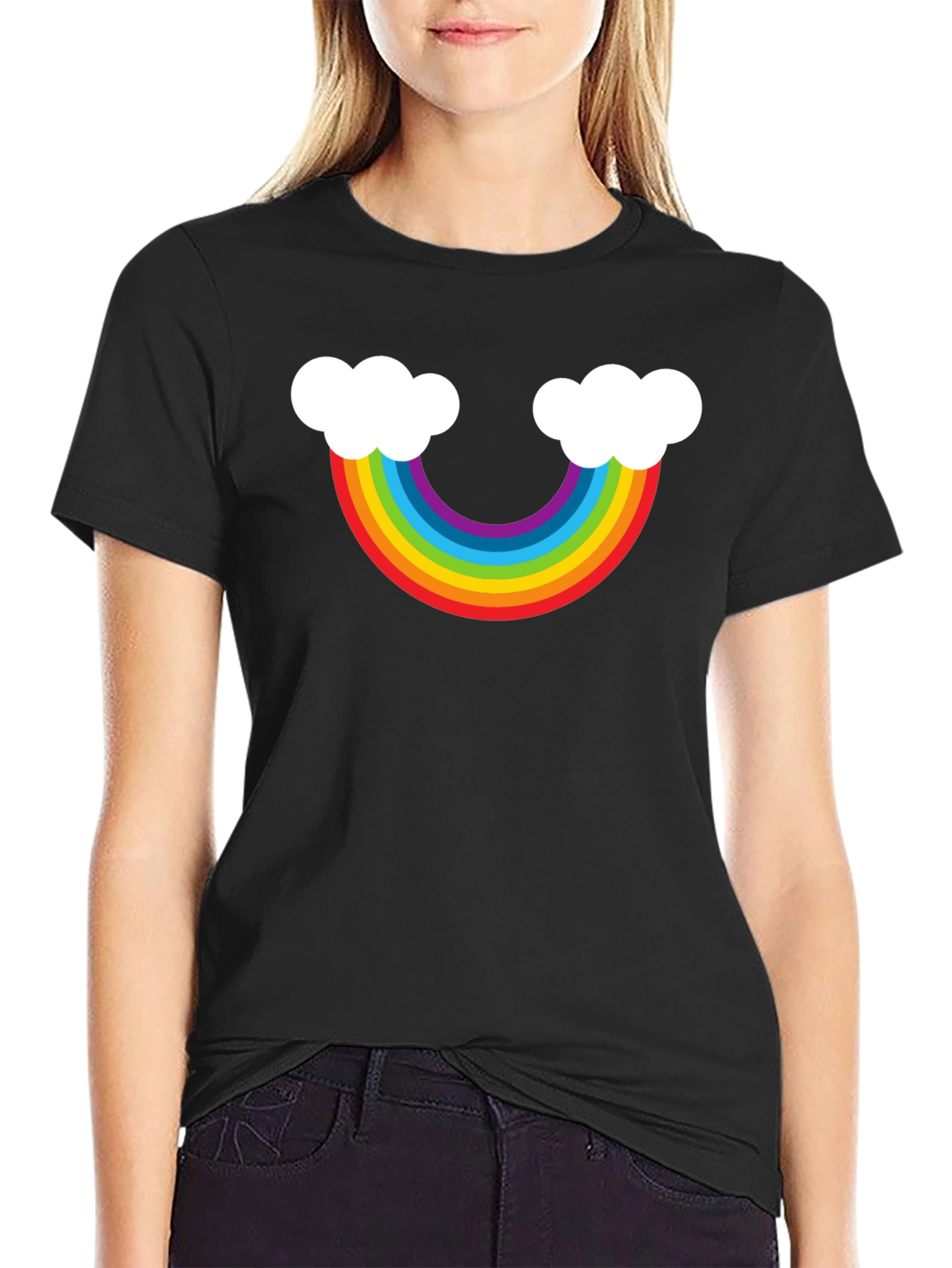 Rainbow Cloud Graphic Tee - Black Casual Shirt
