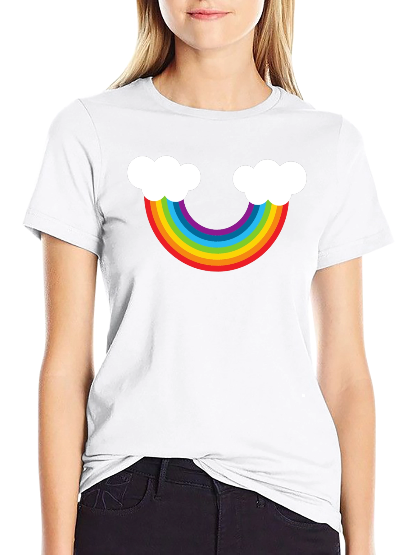 Rainbow Cloud Graphic Tee - Black Casual Shirt