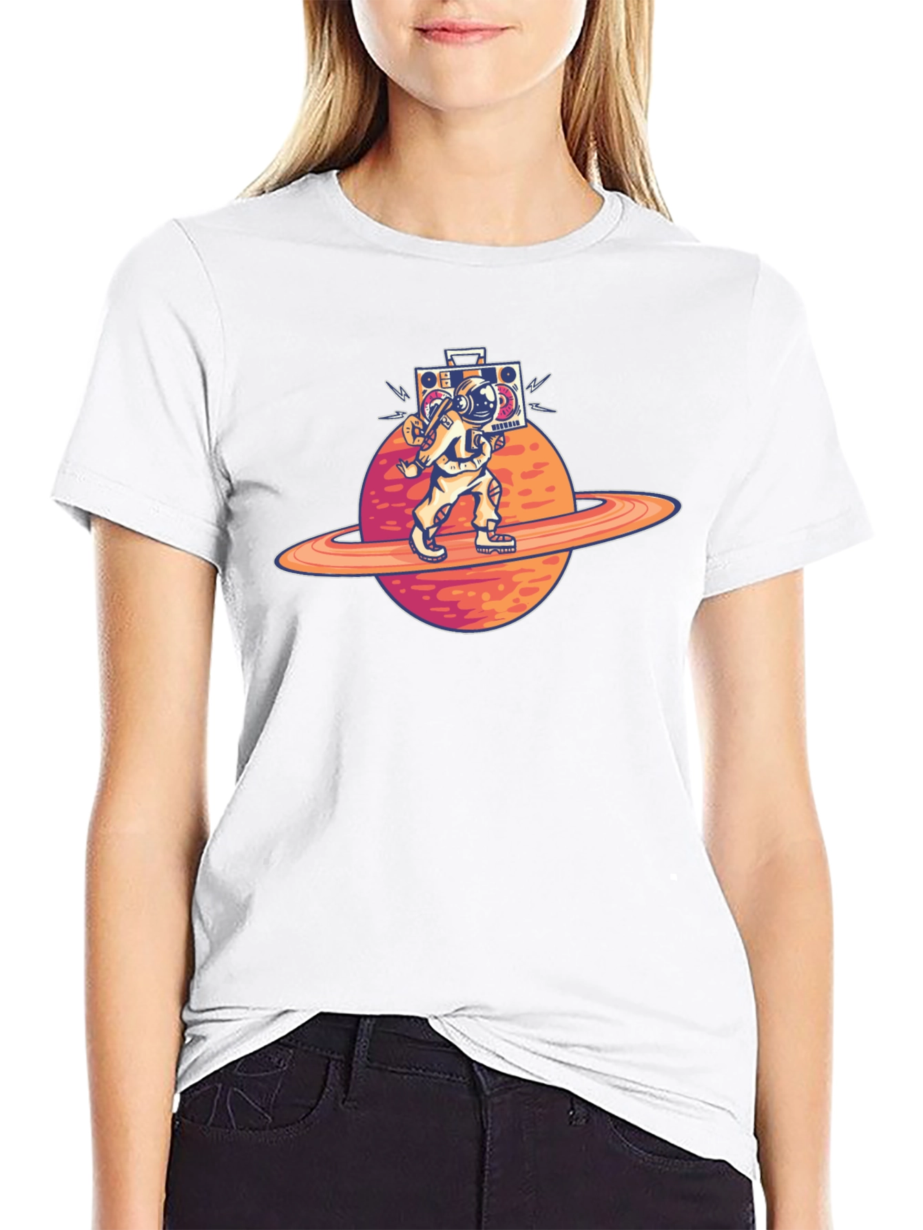 Astronaut Saturn Boombox Graphic Tee