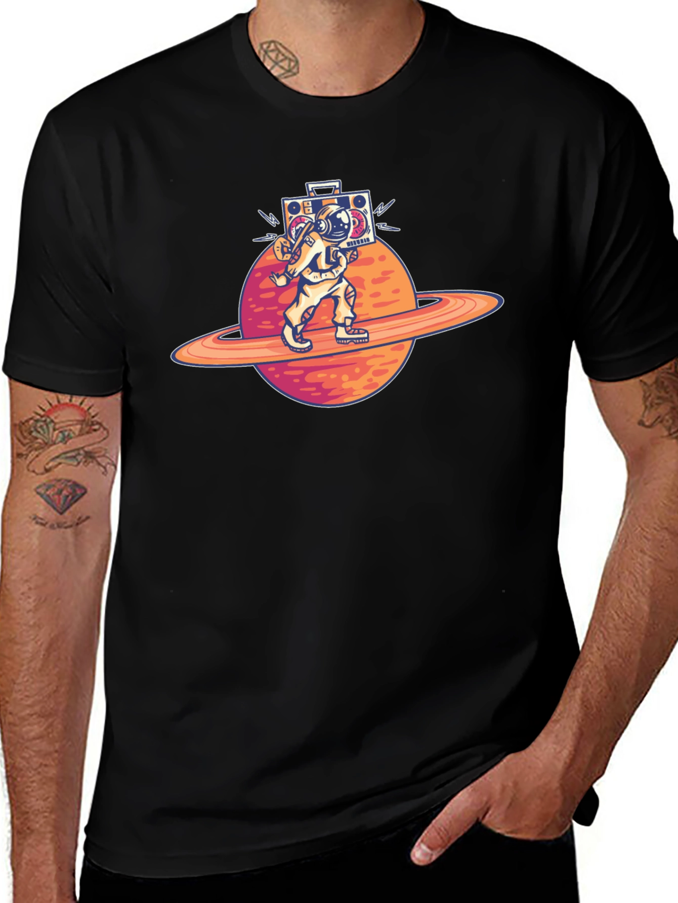 Astronaut Saturn Boombox Graphic Tee