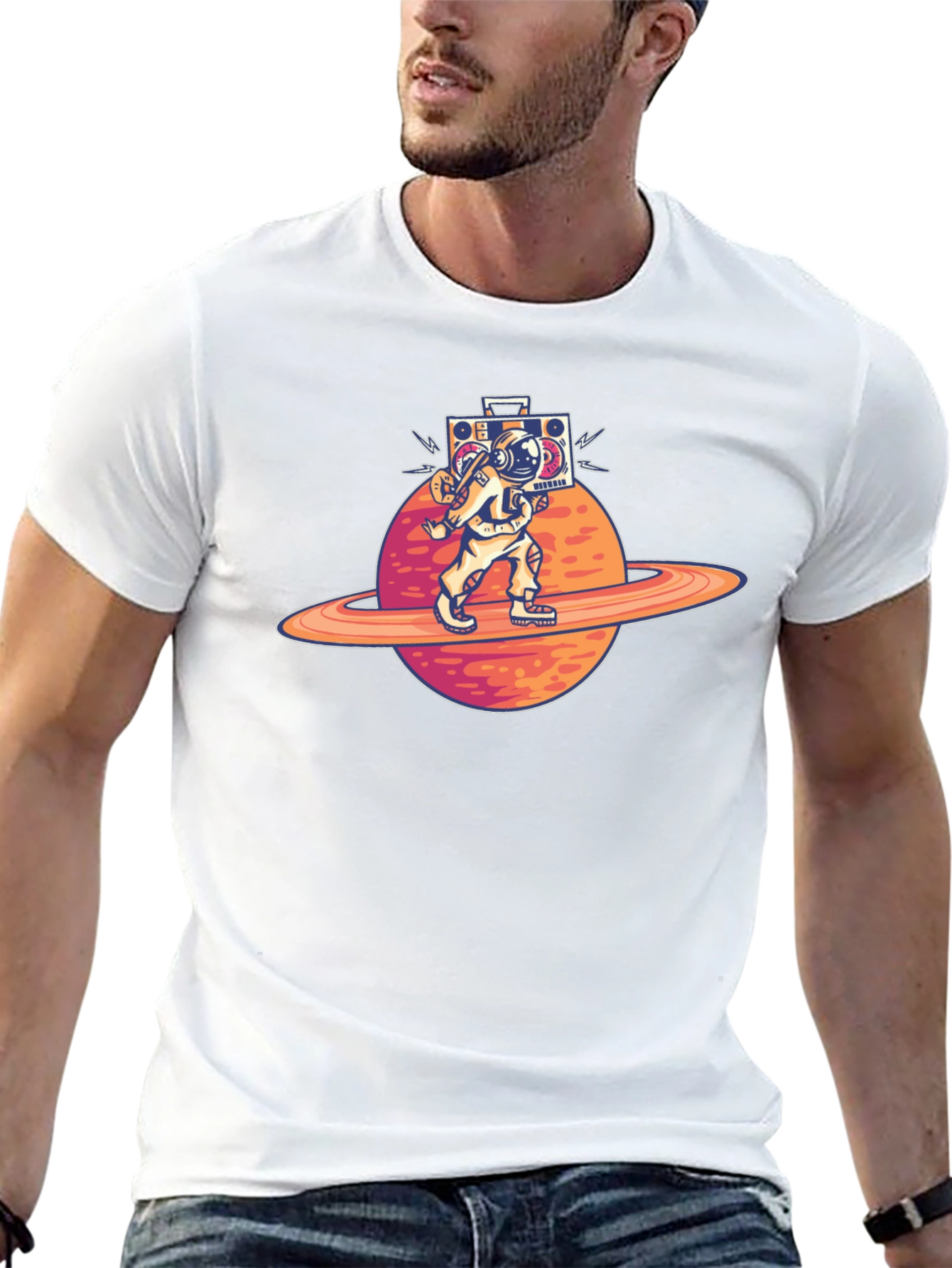 Astronaut Saturn Boombox Graphic Tee