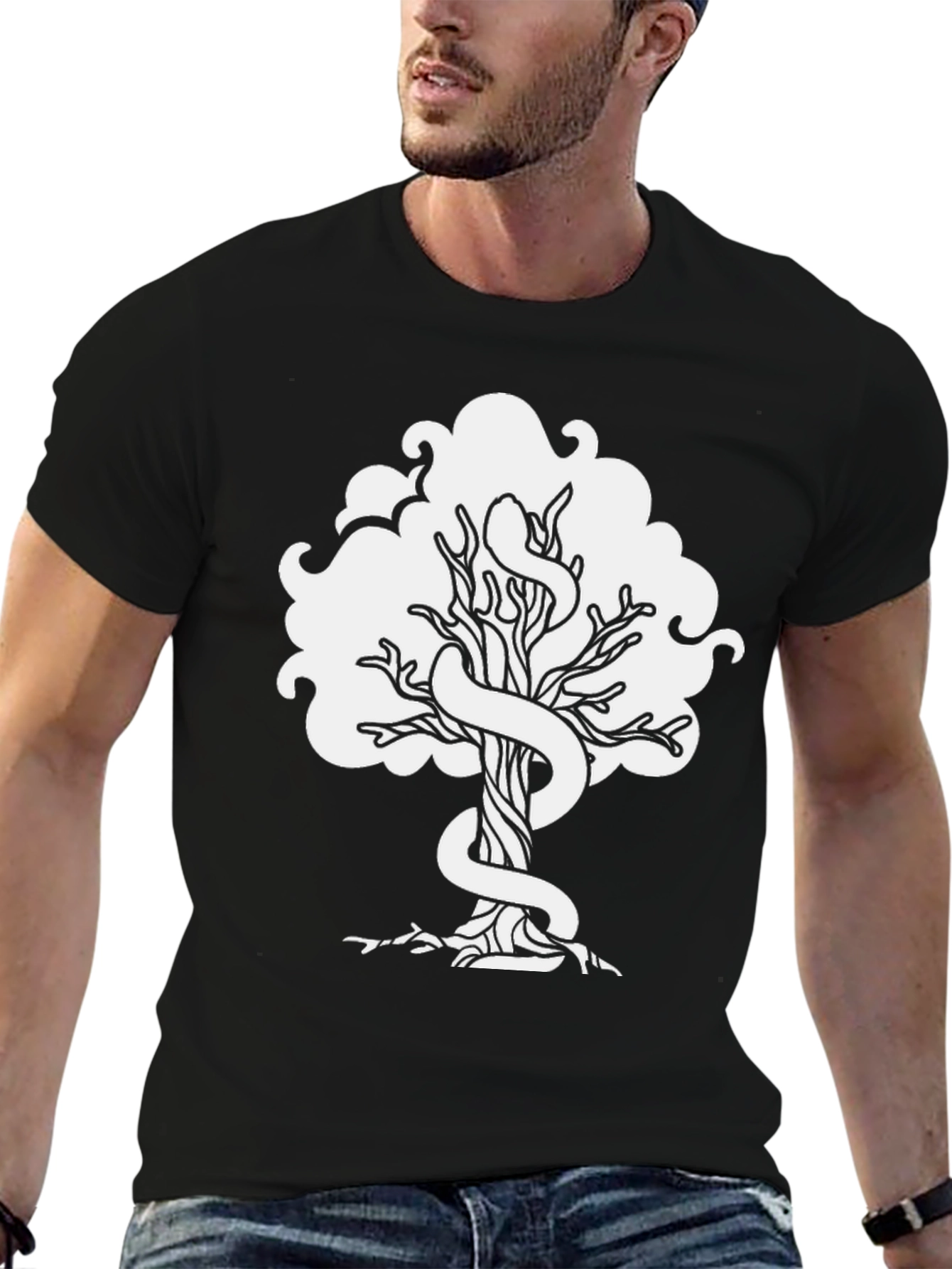 Tree of Life Snake Graphic T-Shirt - Black