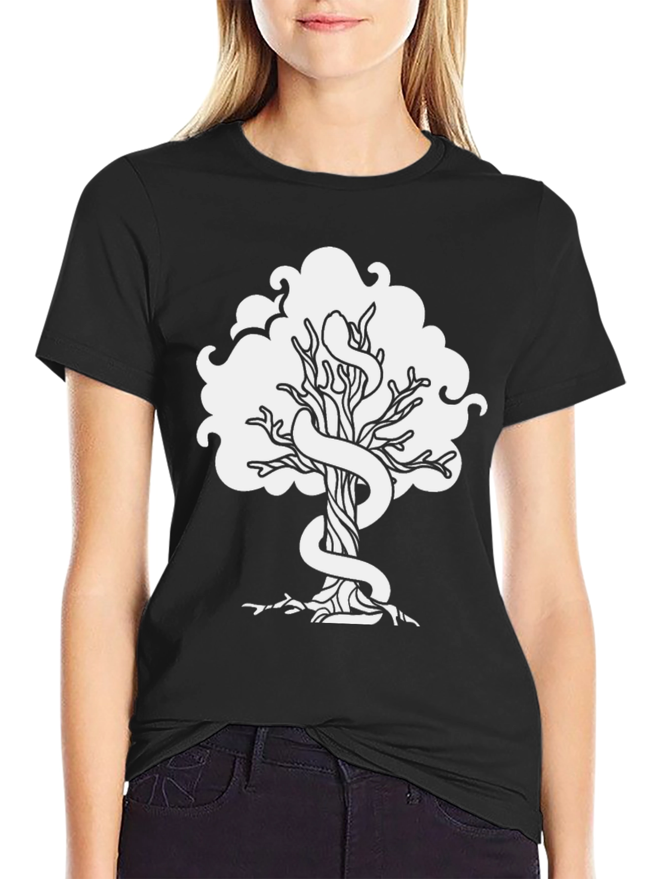Tree of Life Snake Graphic T-Shirt - Black