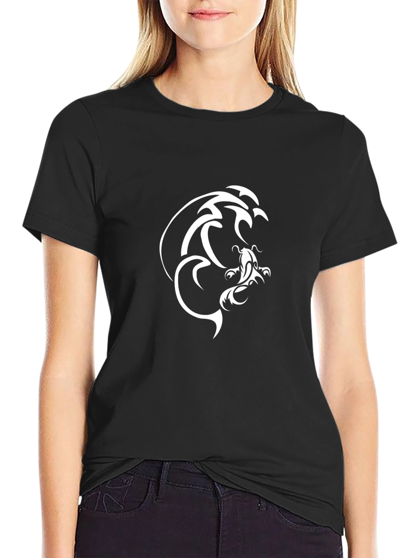 Mens Black T-Shirt with Koi Fish Graphic