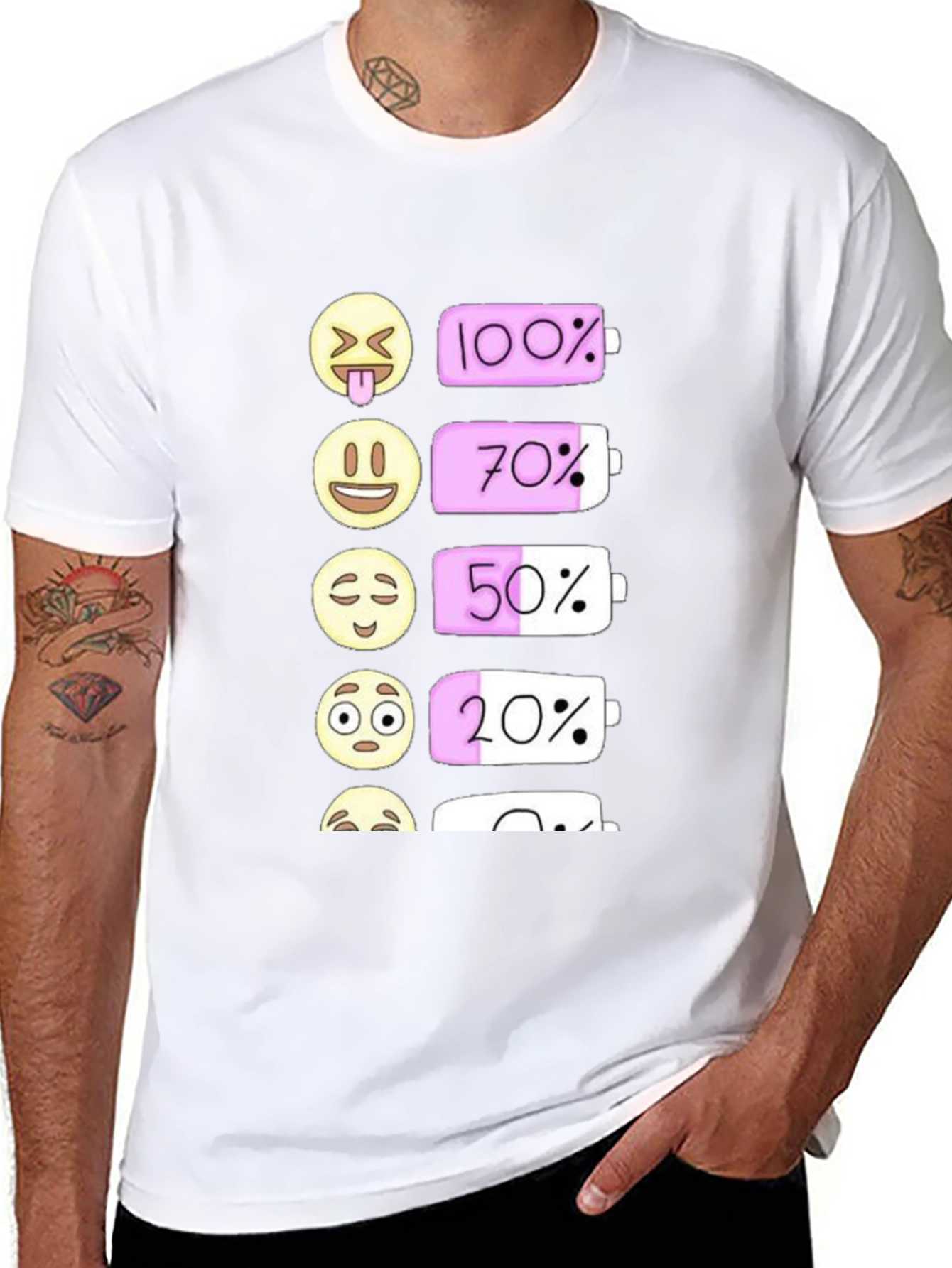 Emoji Battery Level Graphic Tee - Black Cotton T-Shirt