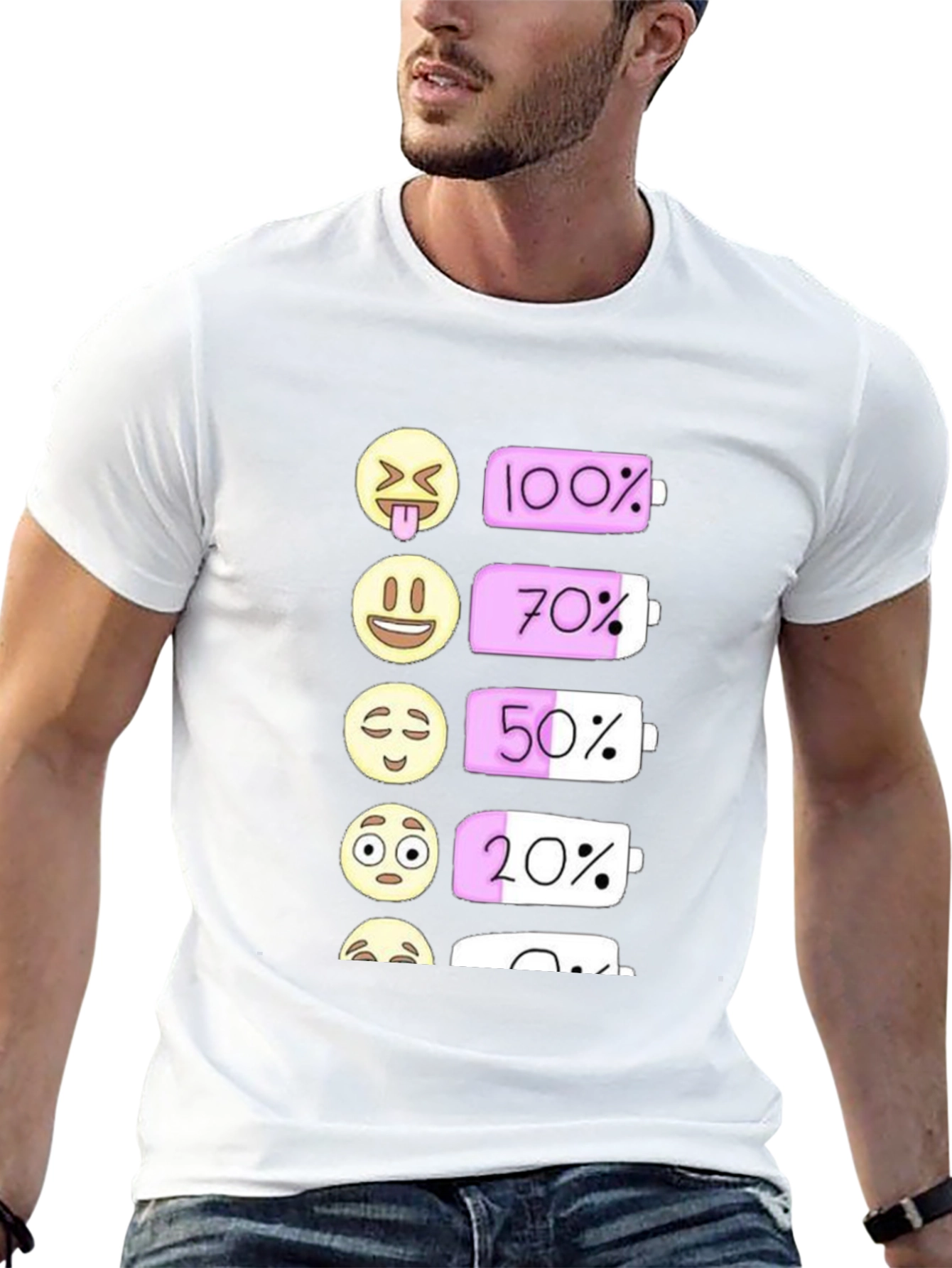 Emoji Battery Level Graphic Tee - Black Cotton T-Shirt