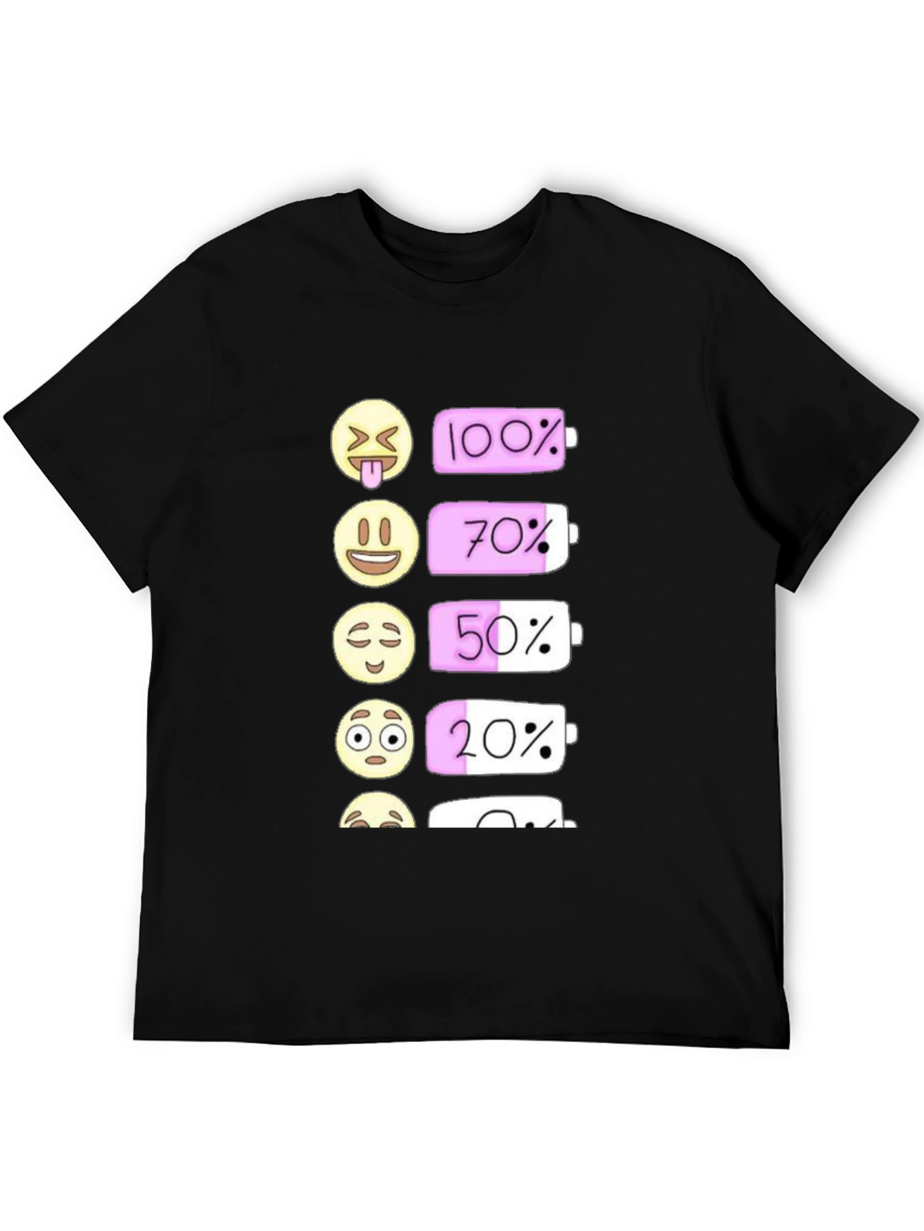 Emoji Battery Level Graphic Tee - Black Cotton T-Shirt