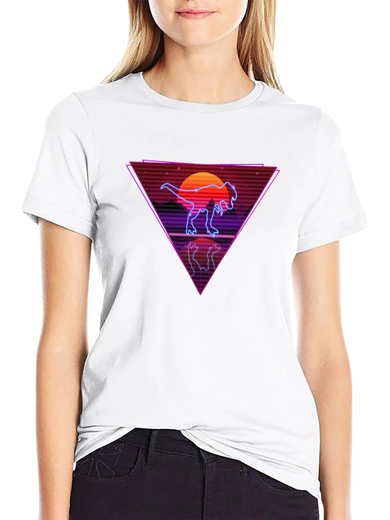 Retro Dinosaur T-Shirt - Synthwave Sunset Tee