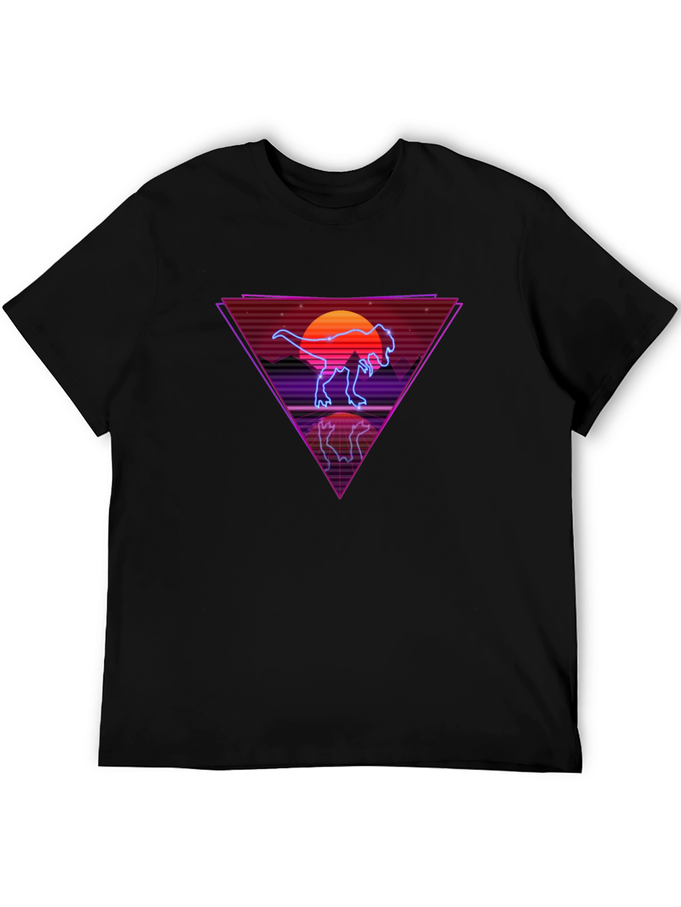 Retro Dinosaur T-Shirt - Synthwave Sunset Tee