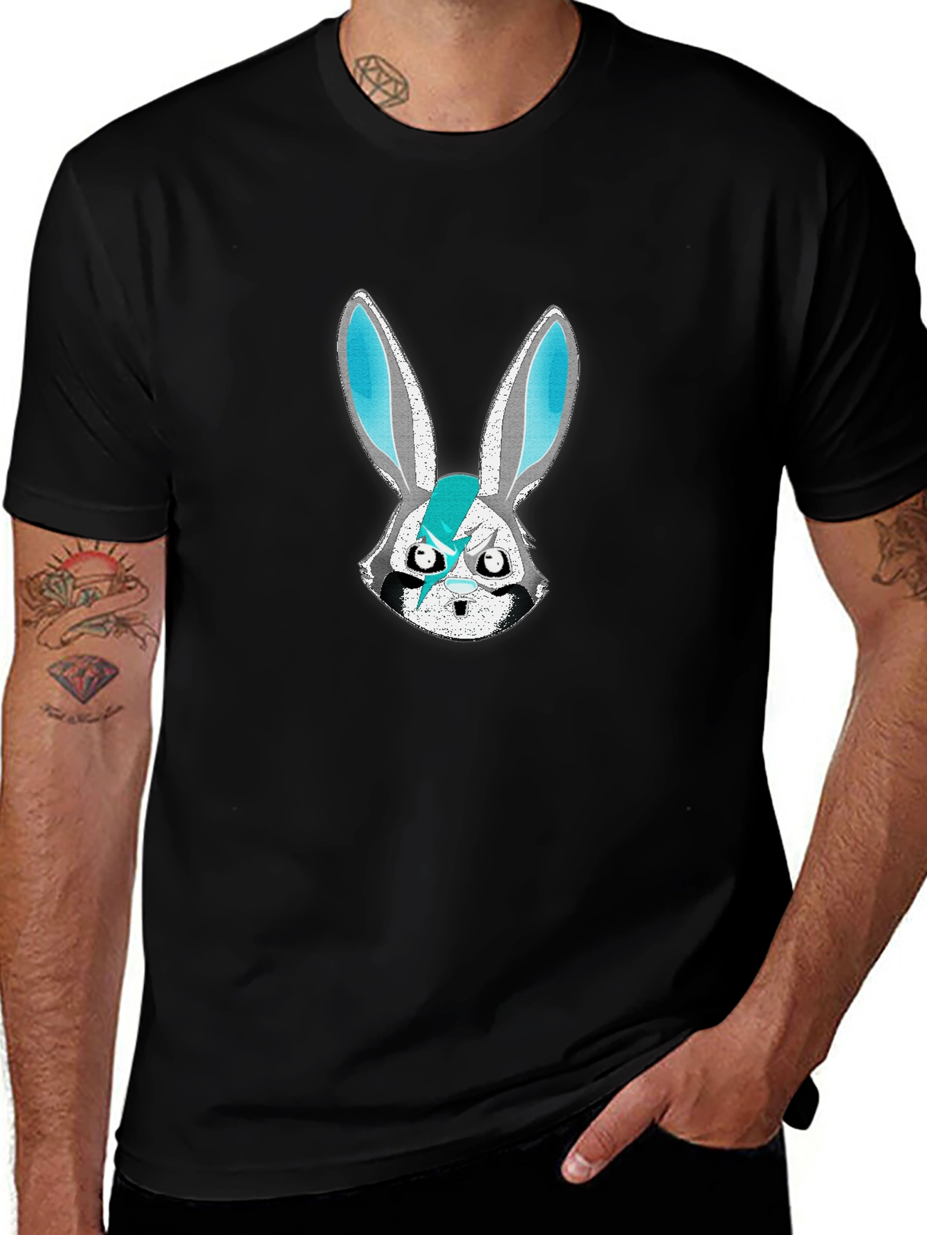 Edgy Bunny Graphic Tee - Black Cotton Blend
