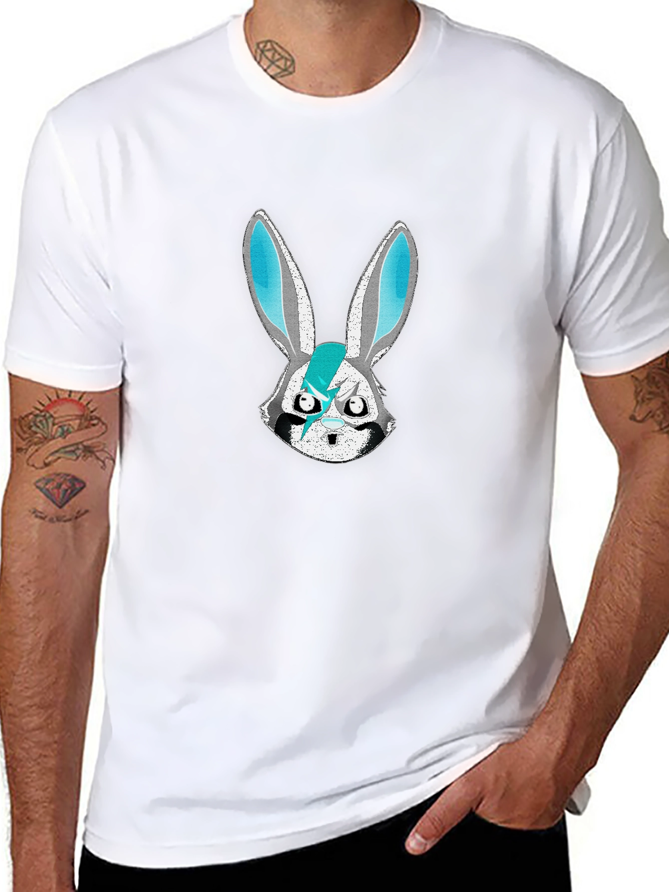 Edgy Bunny Graphic Tee - Black Cotton Blend