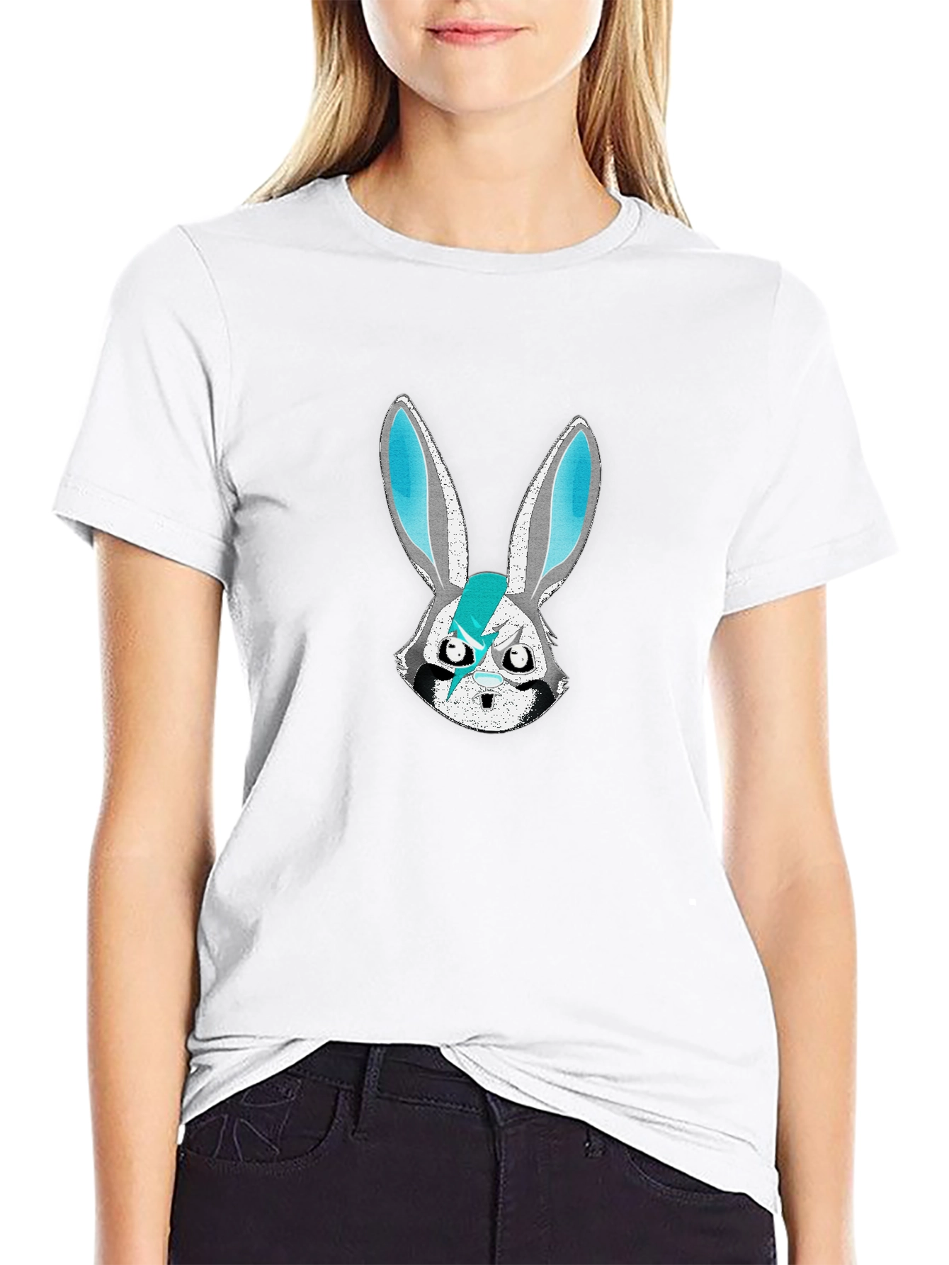 Edgy Bunny Graphic Tee - Black Cotton Blend