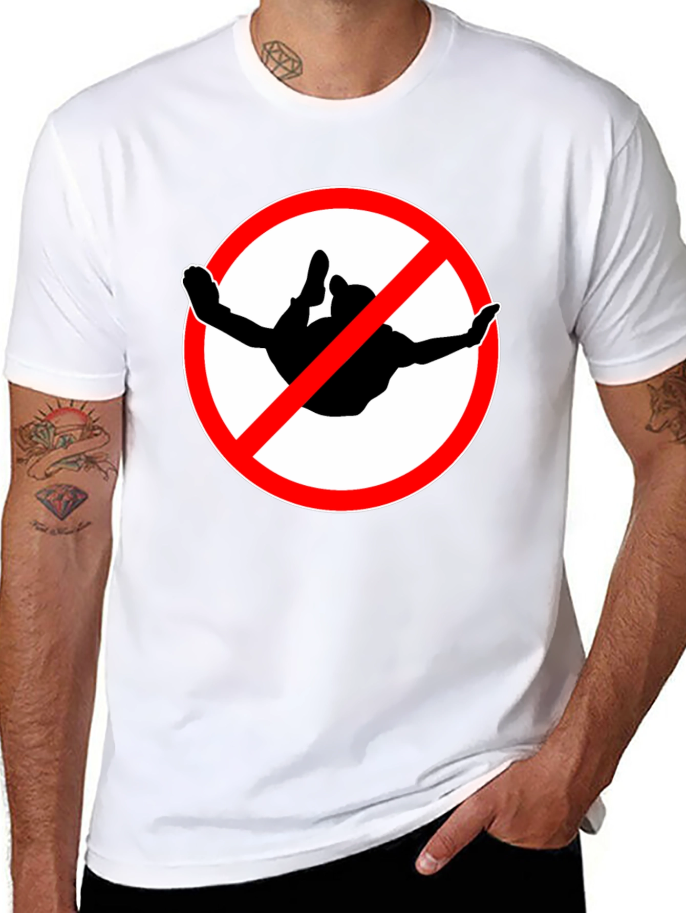 No Skydiving Black T-Shirt Graphic Tee Novelty Gift