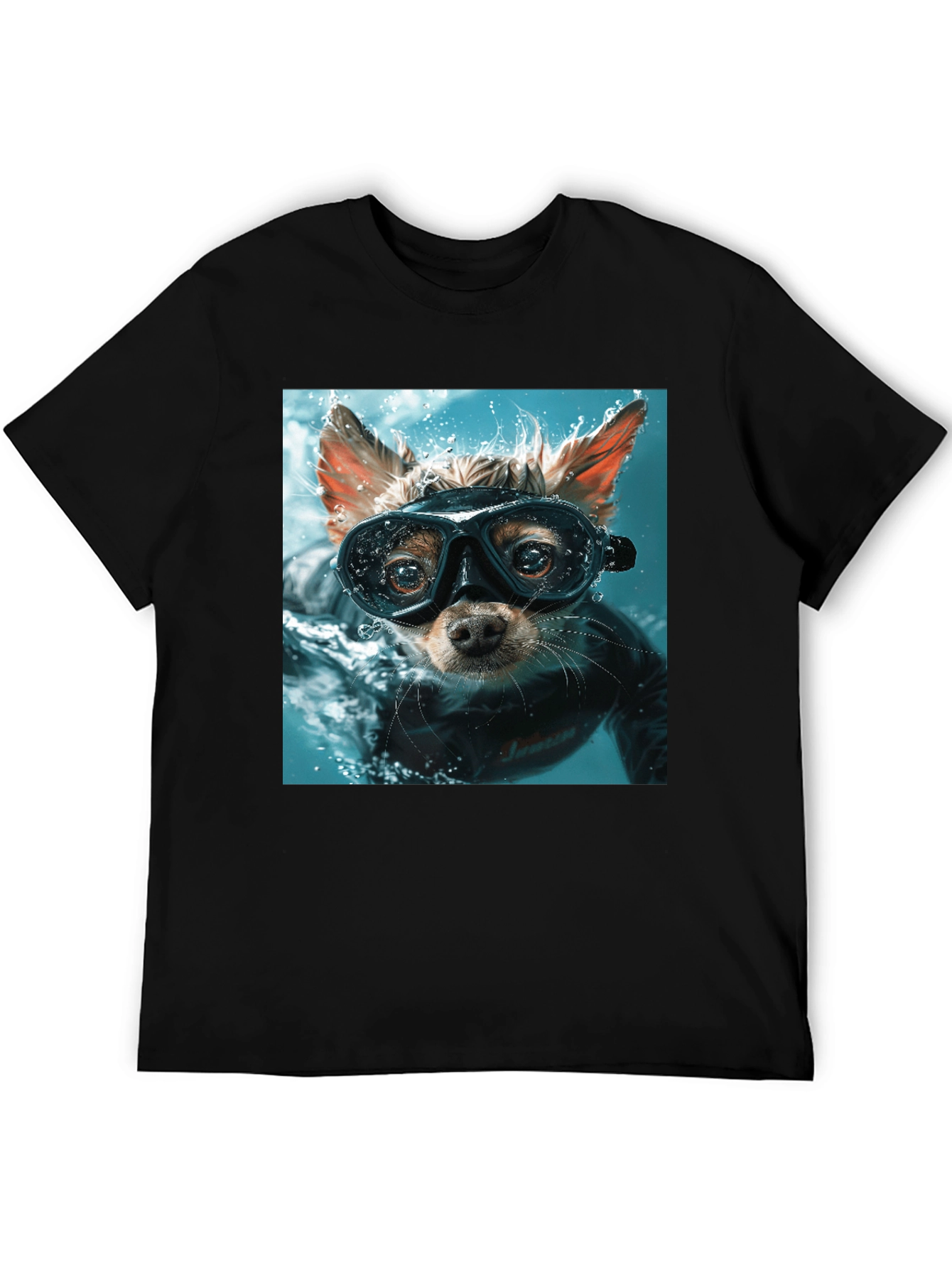 Funny Dog Diver Graphic Tee - Black Cotton T-Shirt