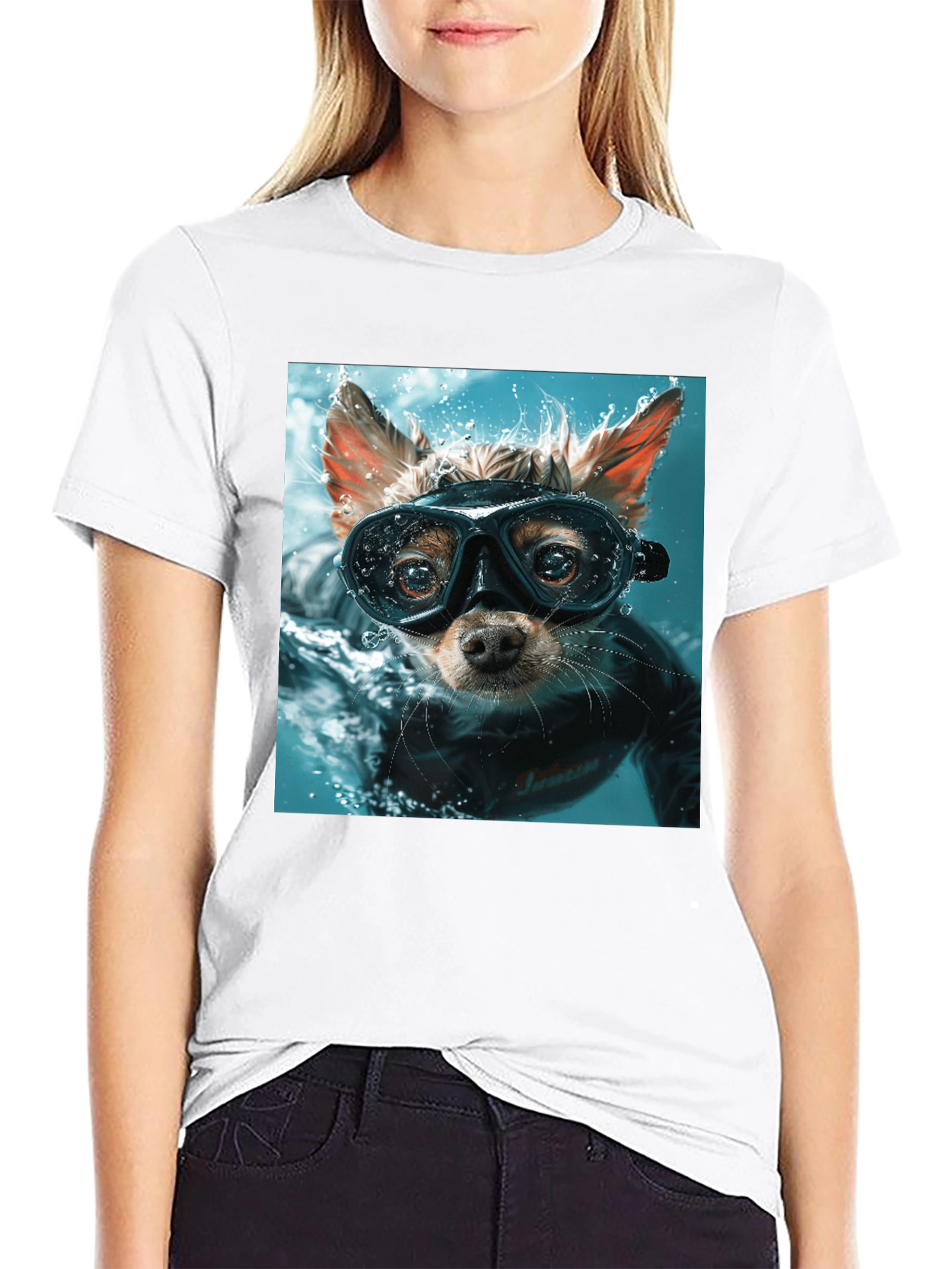 Funny Dog Diver Graphic Tee - Black Cotton T-Shirt