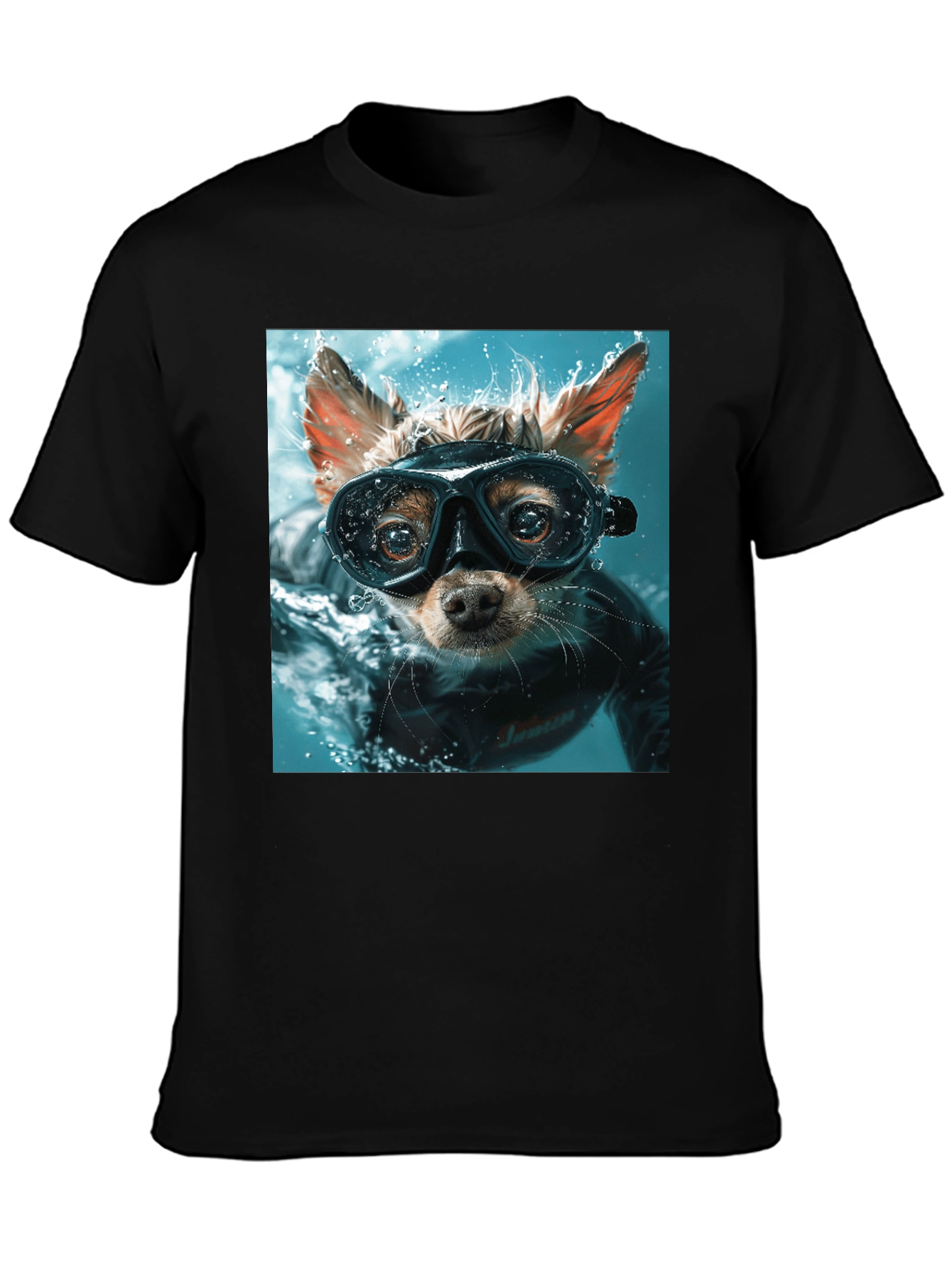 Funny Dog Diver Graphic Tee - Black Cotton T-Shirt